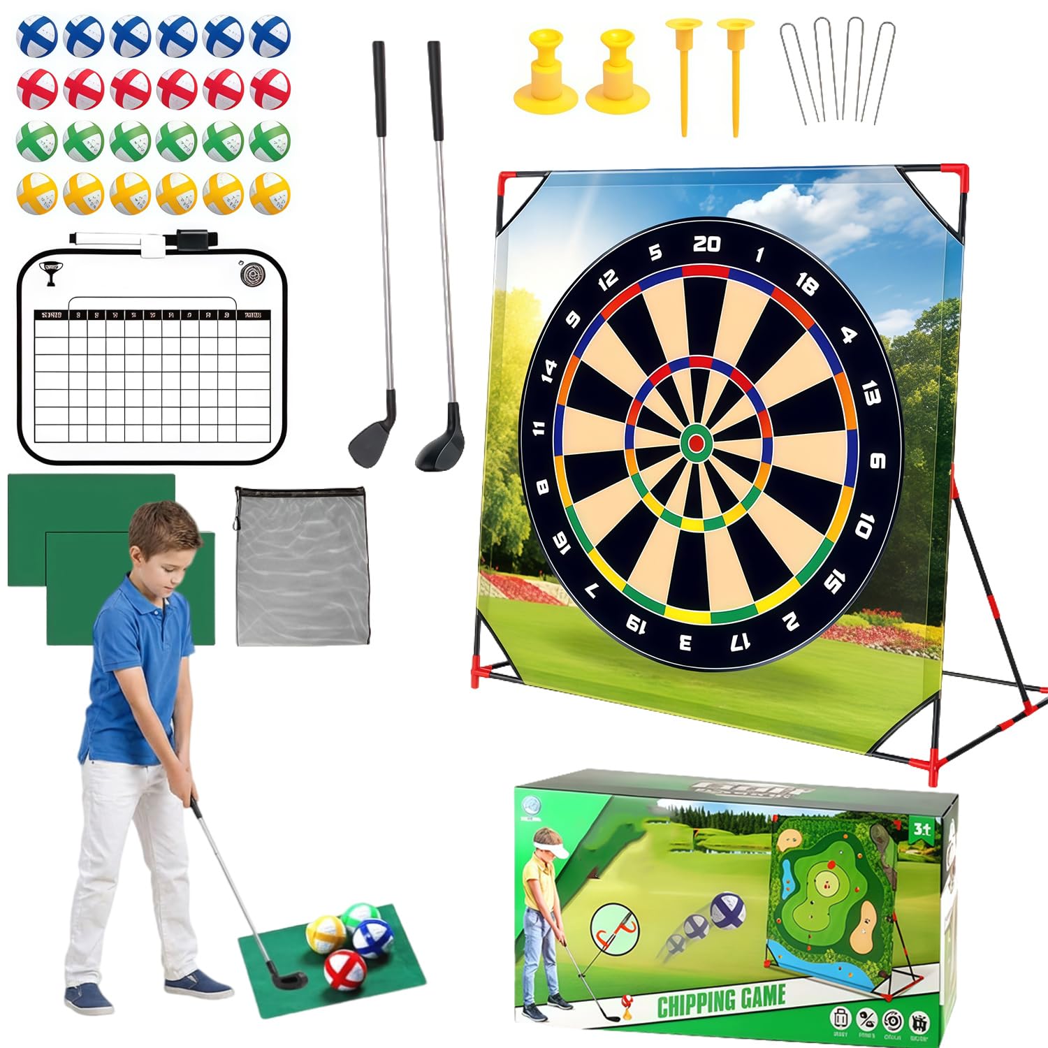 Minigolf Set, Golf Spielzeug für Kinder und Erwachsene, Mini Golfkoffer Set, Golf Chipping Spiel, Golf Training Set mit 2 Golfschläger und 24 Bällen, Golfspiel-Set Für Zuhause Indoor Outdoor Spiele