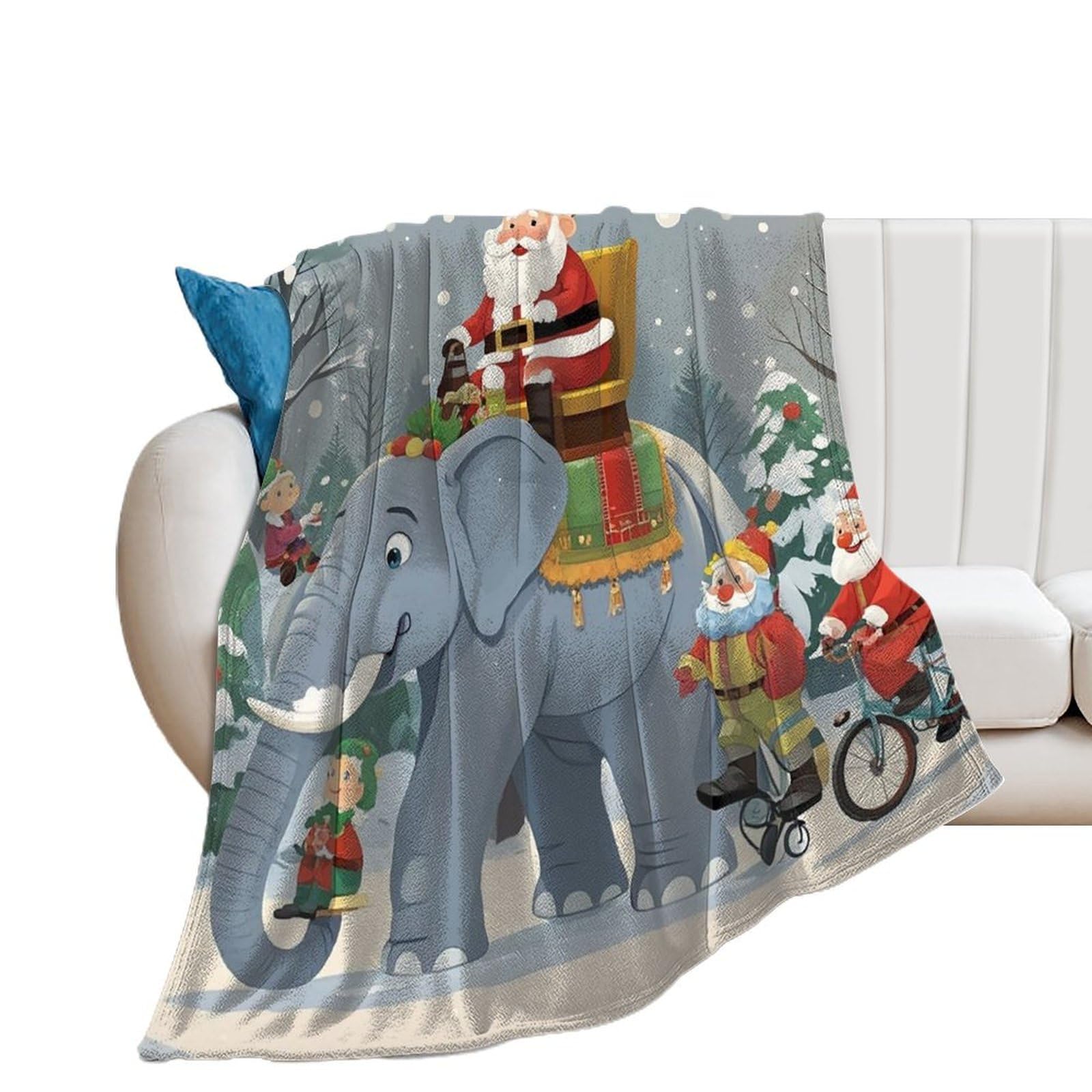Plaid éléphant de Noël anti-boulochage en flanelle légère et thermorégulatrice pour lit