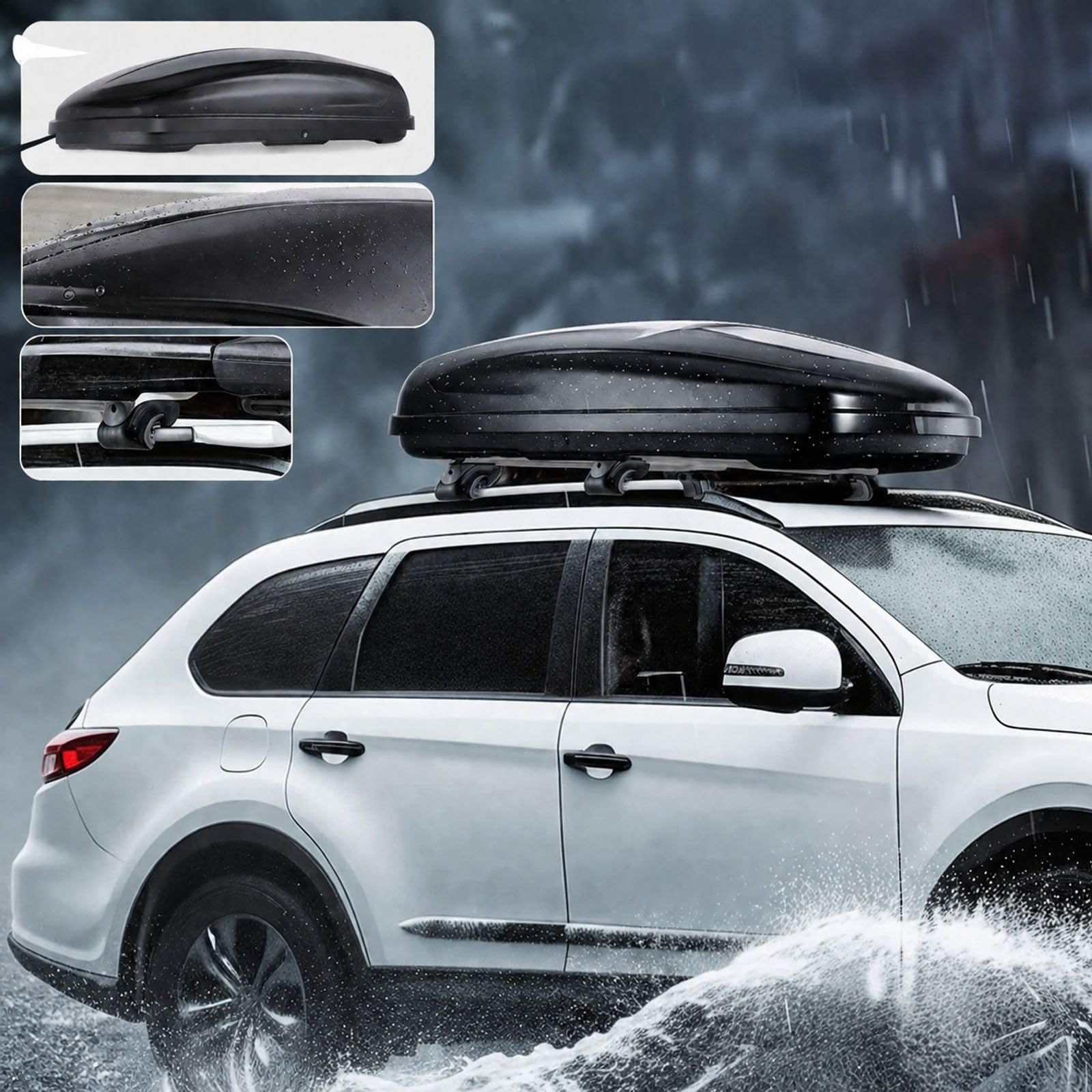 Box dachowy 370 l z ABS, twarda skorupa, otwieranie dwustronne, 2 paski, czarny do auta SUV kombi