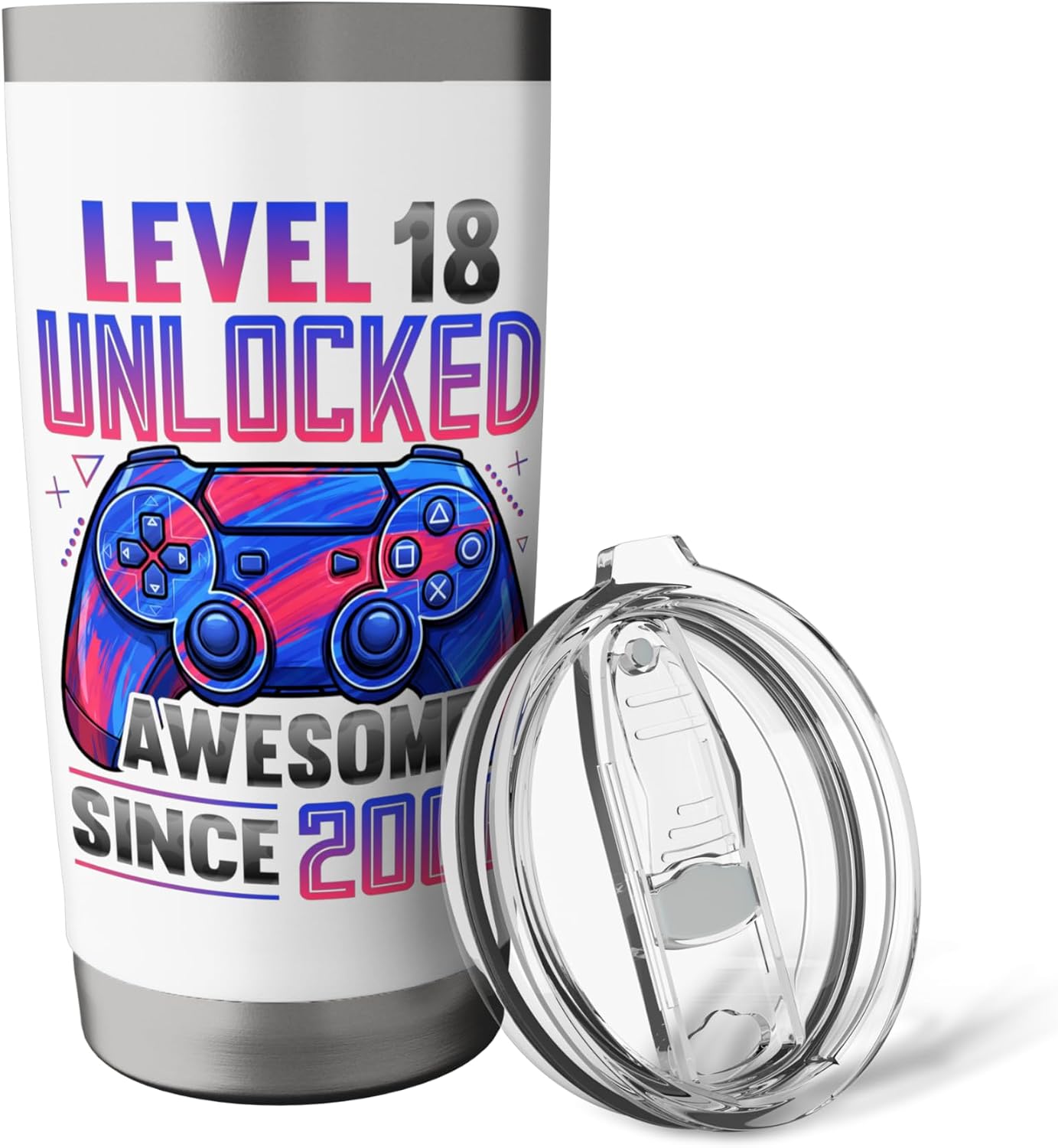 18th birthday for video gamer Level 18 Unlocked born 2008 Stainless Steel Insulated Tumbler image 5