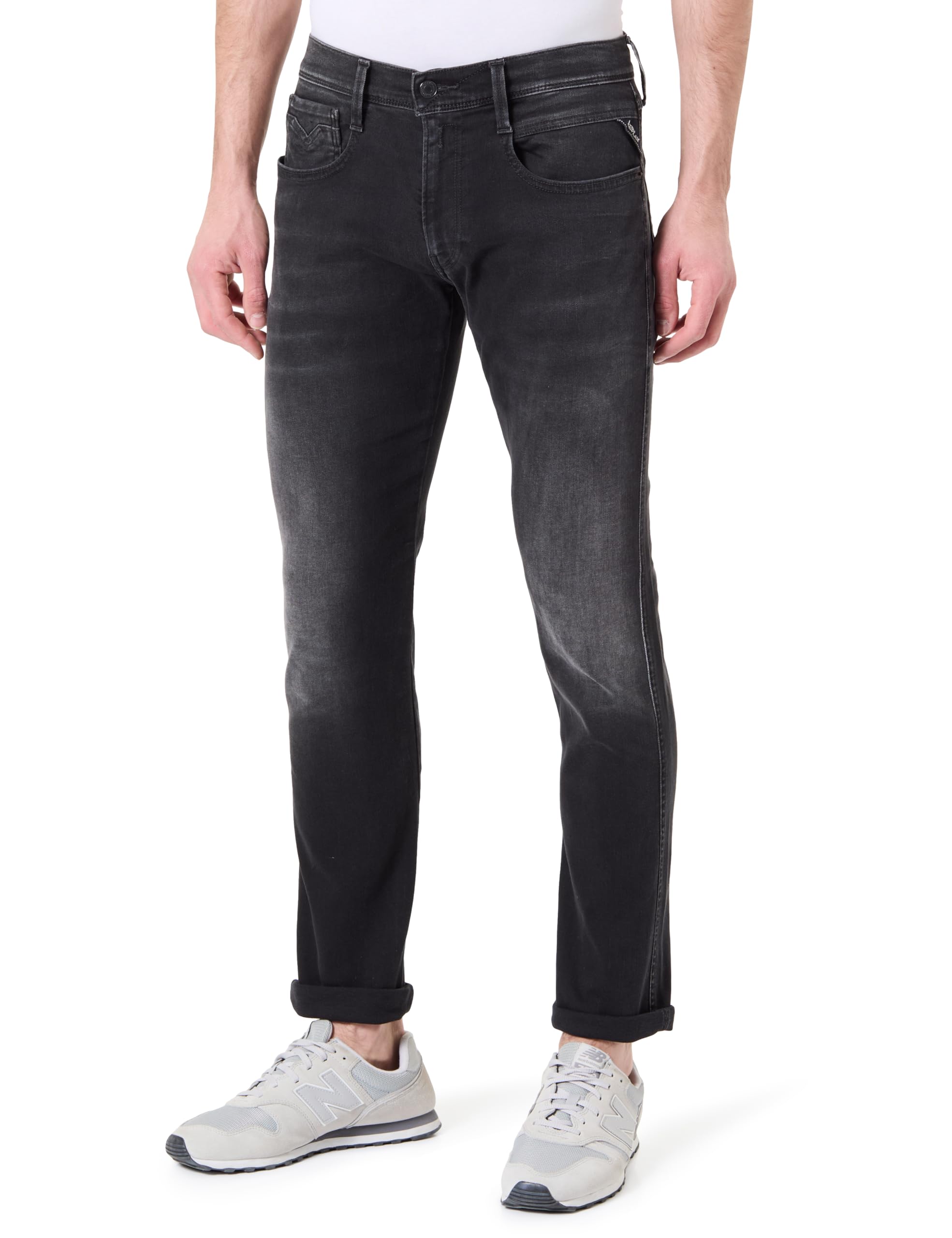 REPLAY Herren Jeans Anbass Slim-Fit Hyperflex mit Stretch, Schwarz (Black 098), 34W / 34L