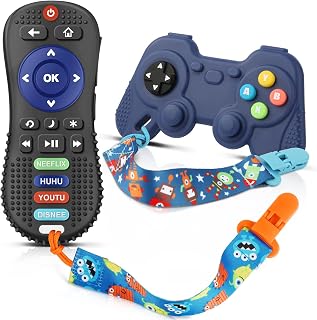 Teething Toys for Babies 0-6-12 Months, 2 Pack - TV Remote Control & Game Controller Toy, Baby Teething Toys, Baby Sensory Chew Toy, Freezable BPA Free Silicone Teether for Boys & Girls by COZYPANDA