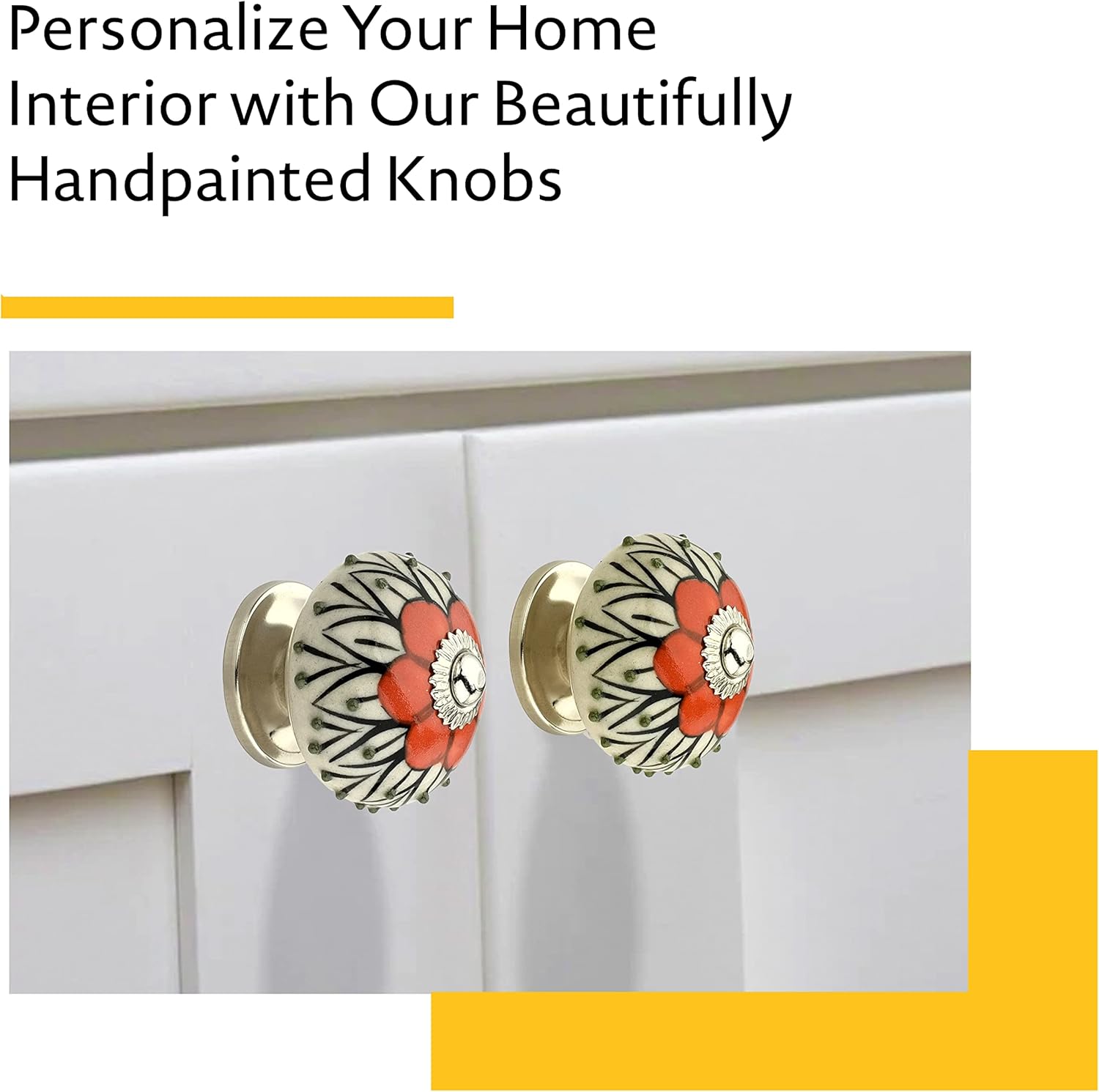 Ceramic Cabinet Knobs 10 Pack Stone Pattern 1-3/5 in. Orange & Multicolor Ceramic Knobs Drawer Knobs Drawer Pull Knobs for Kitchen Bathroom Drawer Wardrobe Cabinet