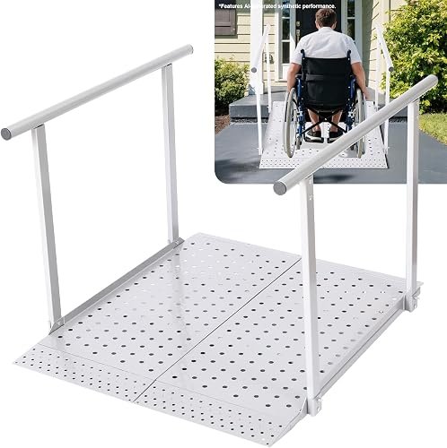Sancunhui Folding Wheelchair Ramp with Handrails, 500LBS Heavy Duty Portable Threshold Ramp 39x33 for Home Steps Sancunhui Folding Wheelchair Ramp with Handrails, 500LBS Heavy Duty Portable Threshold Ramp 39x33 for Home Steps