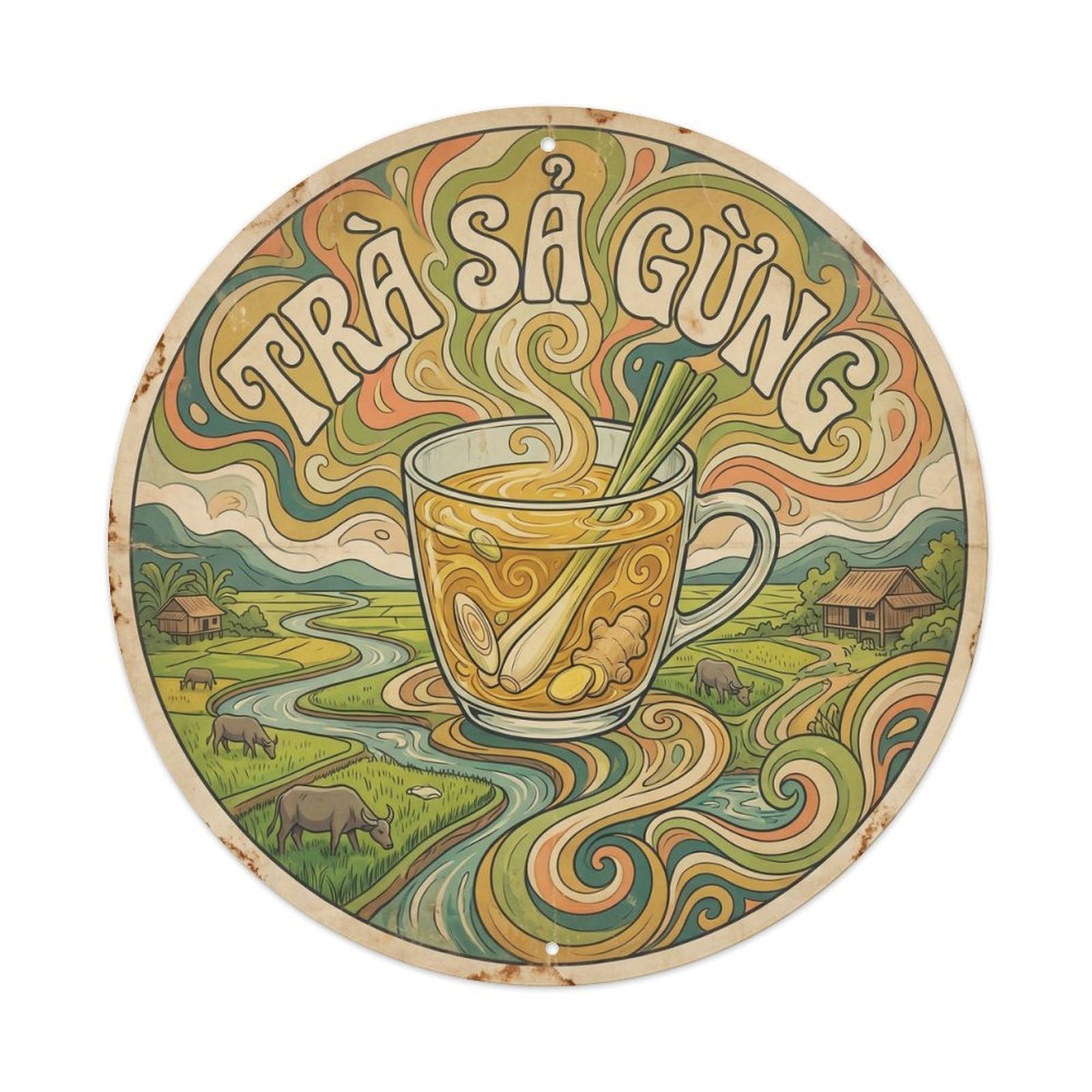 Tea Brew Culture Retro Psychedelic Southeast Asian Metal Tin Sign