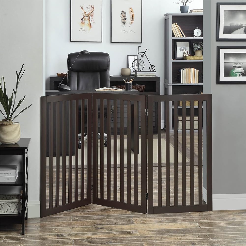 unipaws Puerta de pie para mascotas de 36 pulgadas de alto para perros y gatos, puertas altas de madera para puerta, escaleras, valla plegable para mascotas para la casa, barrera expandible para