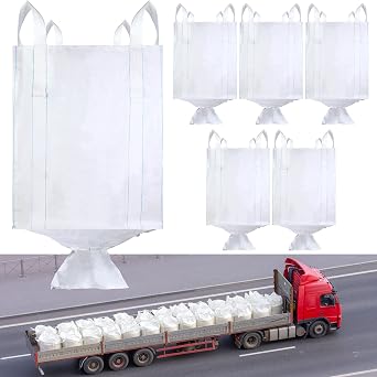 6 Pcs FIBC Bulk Bags 35" L x 35" W x 43" H, Holds Up To 3300 Lbs SWL Woven Polypropylene Sack for Dumpster, Feed Grain, Construction, Gravel, Waste Management, Sand Bags With 4 Lift Loops