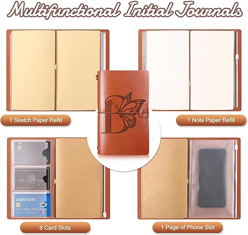 Miniatura 4 de Diario de viaje inicial personalizado con mariposas, cuaderno de cuero recargable, cuaderno de notas de escritura, monograma, regalo de