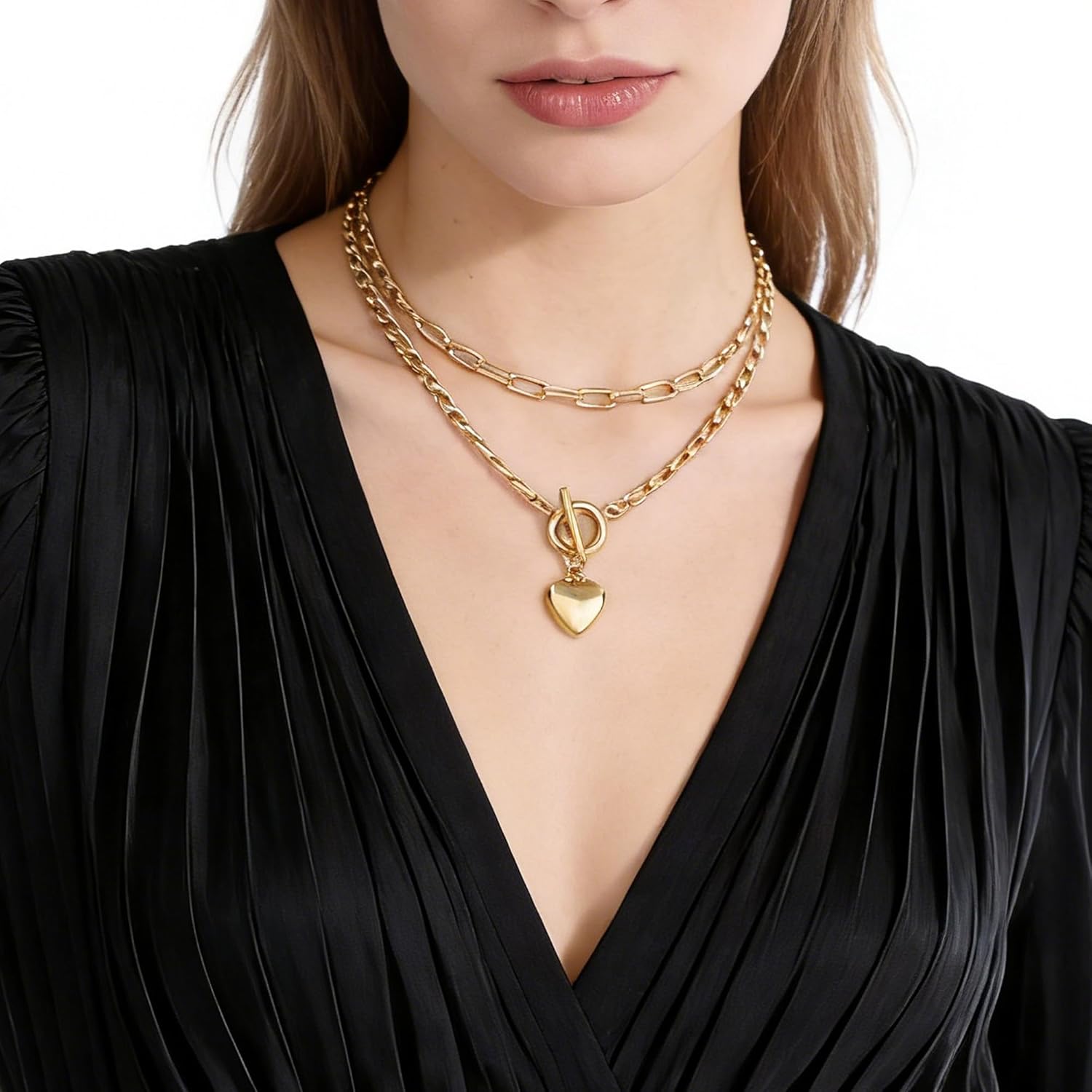 Heart Necklaces for Women, 14K Gold Plated Lover Pendant Layered Necklaces for Her, Dainty Stacked Heart Chain Necklace Jewelry Gift for Birthday Anniversary Casual Formal Outfit - Image 2