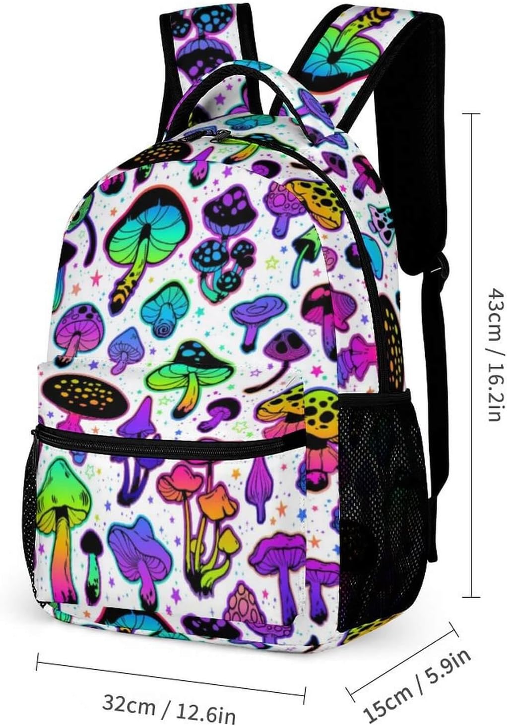 Mushroom Backpack for Kids Girls Boys School, 16 Inches Cute Mushroom Theme Bookbag, Adjustable, Lightweight, Large Capacity, Colorful - Image 3