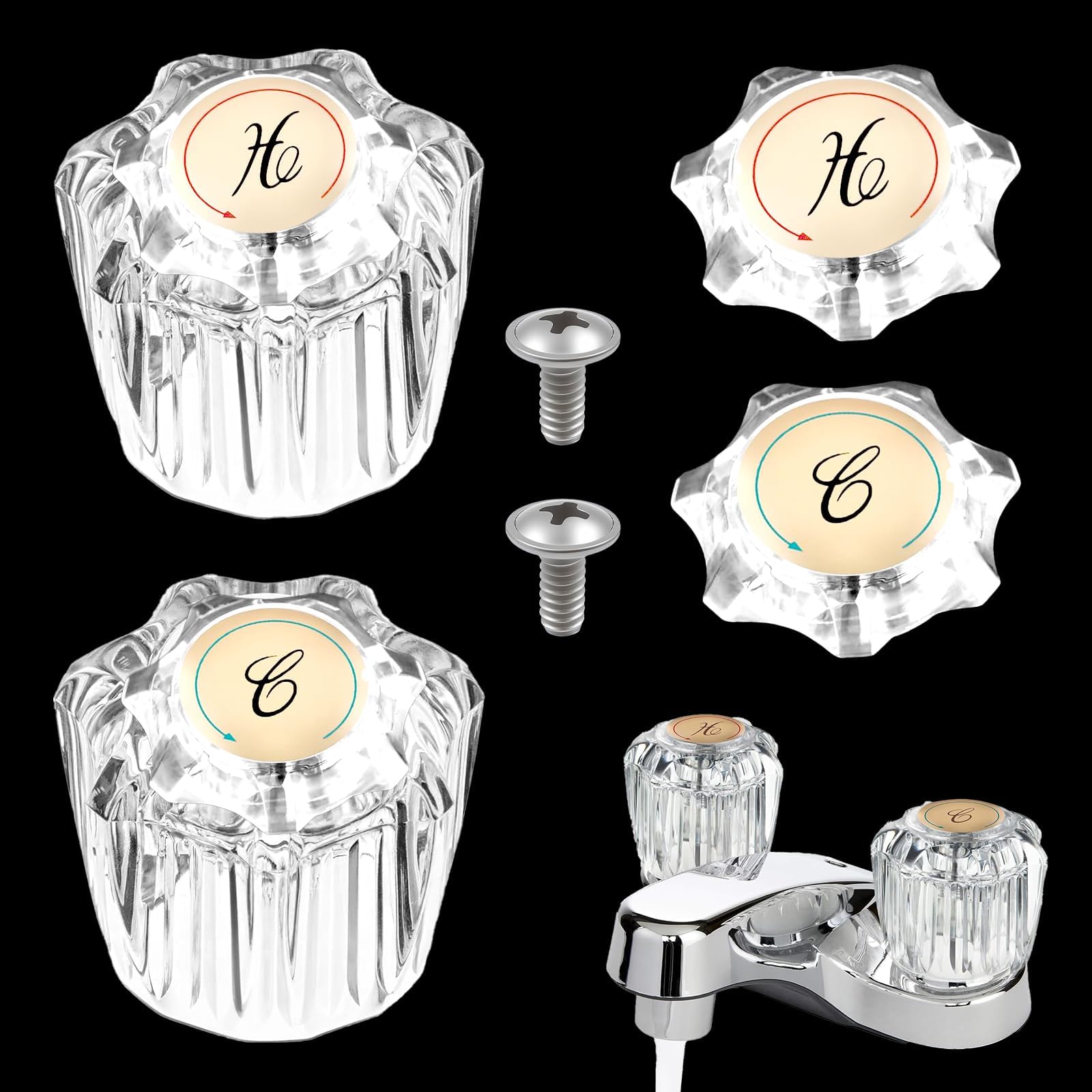 Photo 1 of 2PCS Clear Bathtub Faucet Handles Replacement Compatible with Delta/Delex/Peerless Faucets, Hot and Cold Sink Knobs Replacement Parts Bathtub Knobs with Screws Shower Knob Replacement Clear