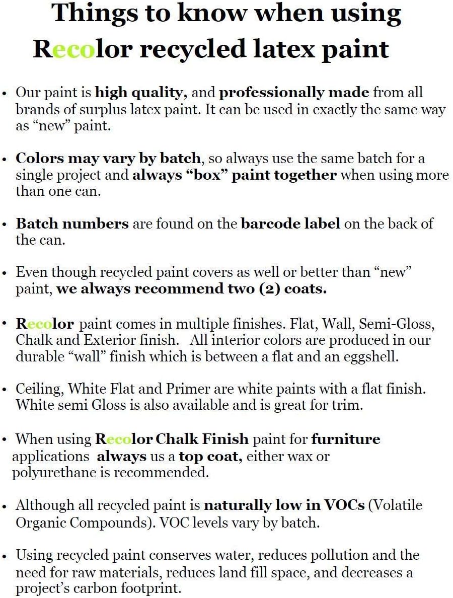 RECOLOR Recycled Interior Matte Finish Latex Paint for Walls and Furniture, 1 Quart, Chalk - Butter