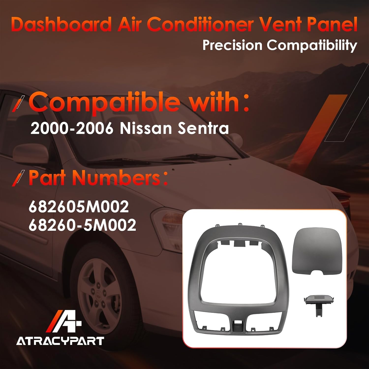 ATRACYPART Center Dashboard A/C Outlet Panel Air Vent Cover Storage Compatible with 2000-2006 Nissan Sentra Replaces# 682605M002, 68260-5M002