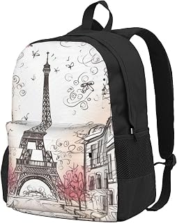 French Paris Tour Eiffel Tower Backpack for Men Women Gift Casual Daypack Lightweight Work Bag College Laptop Bag