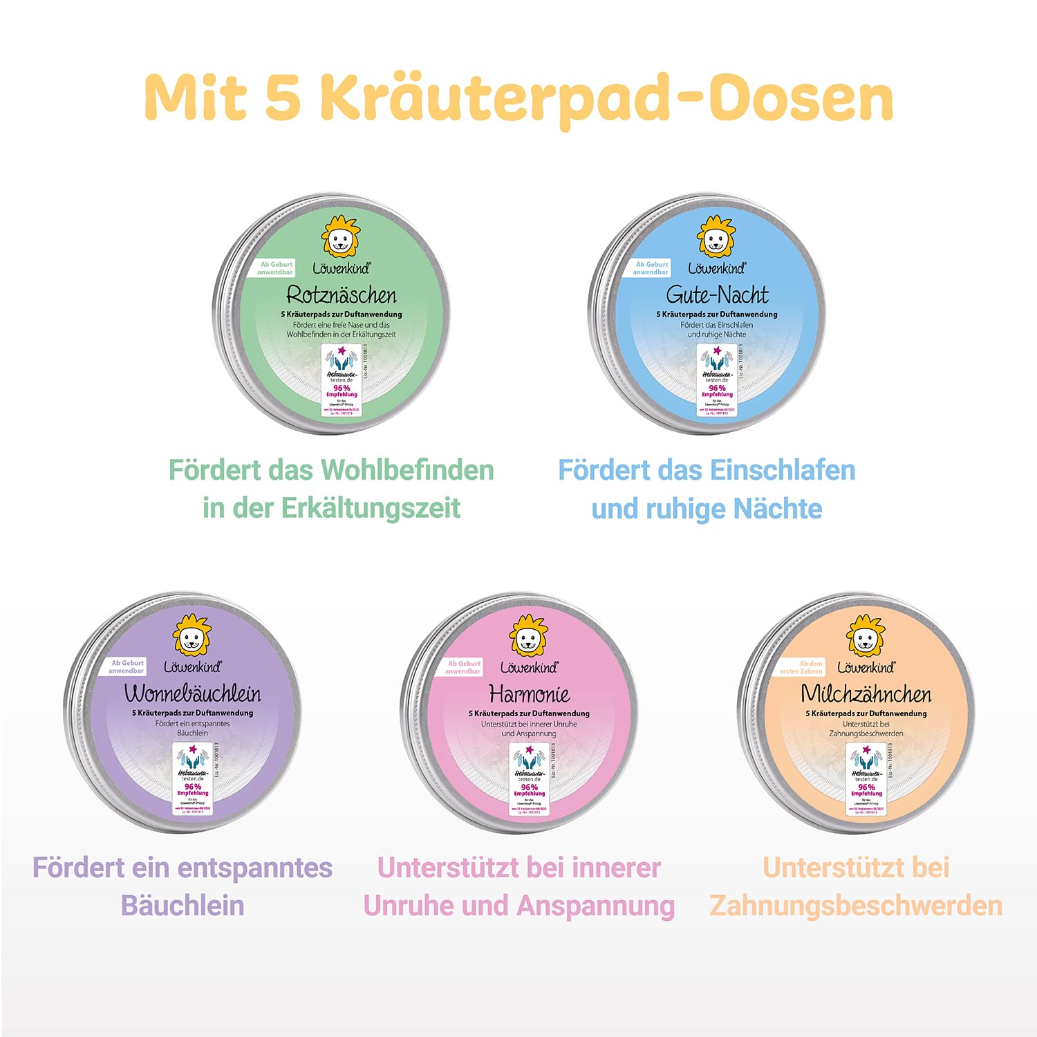 LÖWENKIND Rundum-Sorglos-Special für gängige Kinderwehwehchen | Erkältungszeit, Zahnen, Schlafen, Bauchbeschwerden, Unruhe | 5x5 natürliche Kräuterpads | Musselin-Halstuch aus Bio-Baumwolle (Pistazie) - 3