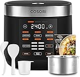 COSORI Reiskocher, Multikocher mit 17 Programme, Rice Cooker 1,8 L, Fuzzy-Logik, Dampfgarer mit Edestahleinsatz, Rezeptbuch, Slow Cooker, Premium Innentopf, Warmhaltefunktion, Timer, Schwarz