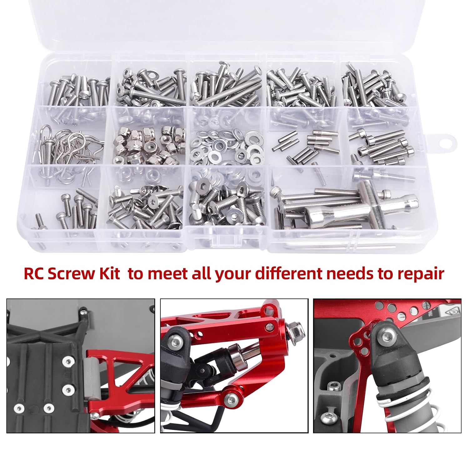 286pcs RC Screw Kit M2.5 M3 M4 Hex Screws Washers Lock Nuts Body Clips Wheel Pins Cross Wrench Hardware Fastener for 1/10 Traxxas Slash 4x4 2WD