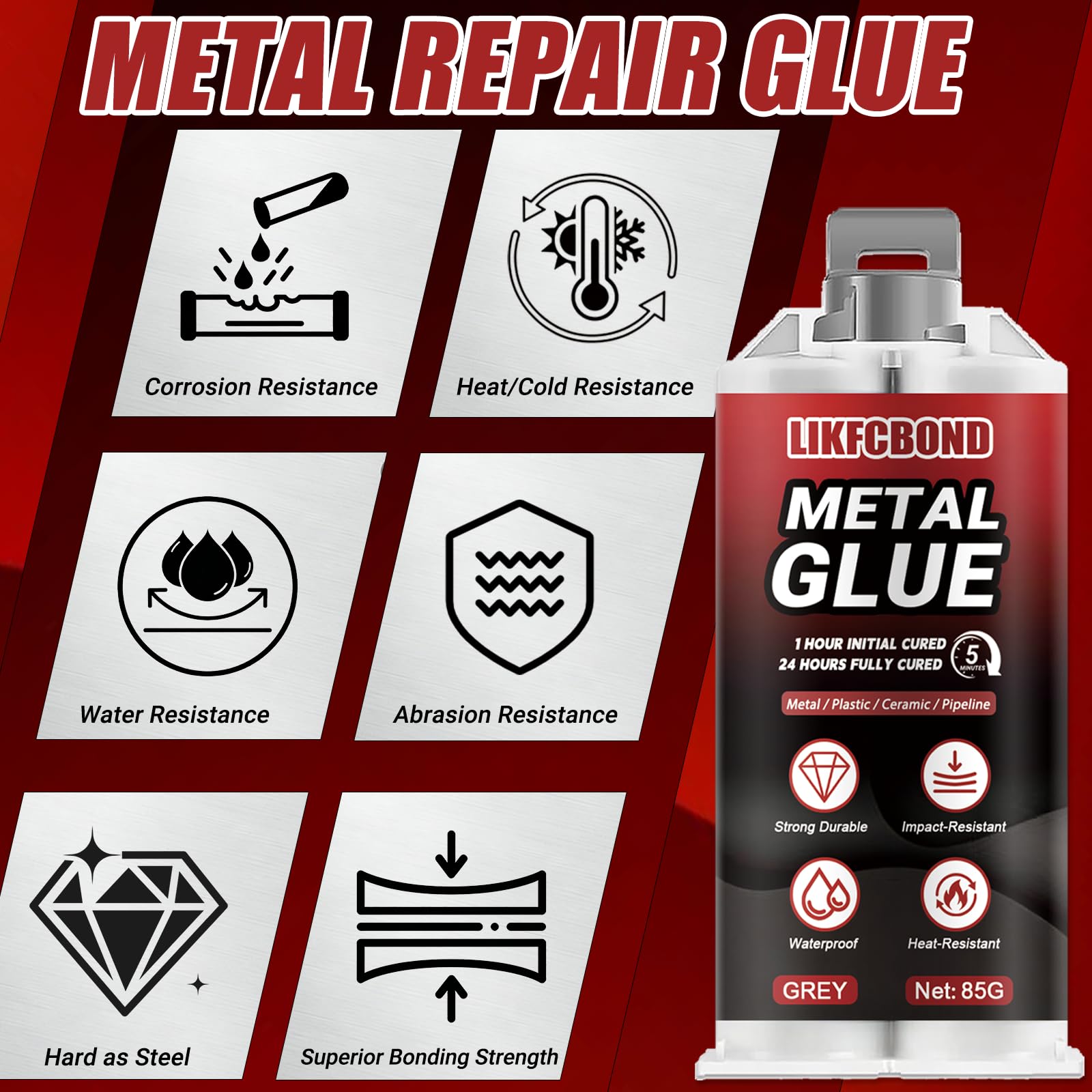 Colla per Metallo Extra Forte, 85g Pasta per Saldatura a Freddo a Base di Metallo Liquido, Resistente al Calore e Impermeabile, Colla Metalli per Saldare Riparare Metallo, Alluminio