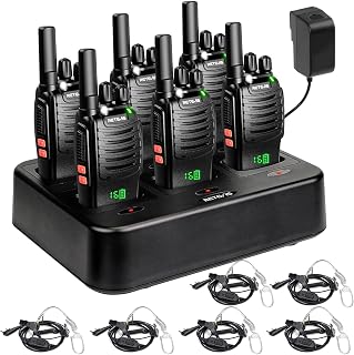 Retevis H-777H 6-Pack Walkie Talkies with 6-Way Gang Charger, Hidden LED Display, VOX Hands-Free, USB-C, 12Hr Battery for Retail, Hotels, Churches