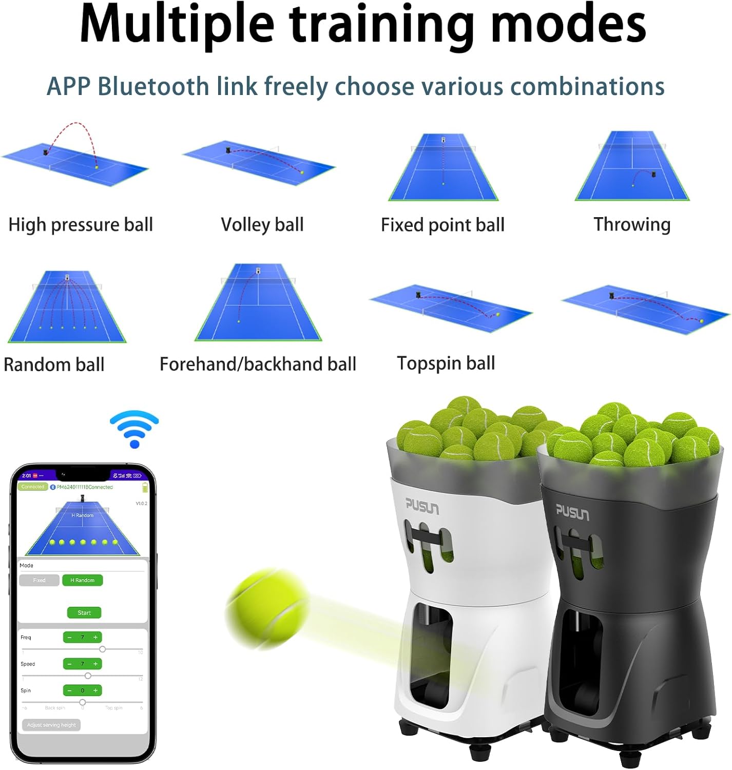 PT-MINIPro Portable Tennis Ball Machine - Lightweight Indoor Tennis Server with APP Control, 65-Ball Capacity & Teaching System, Smart Tennis Trainer for Schools (3-5H Battery)
