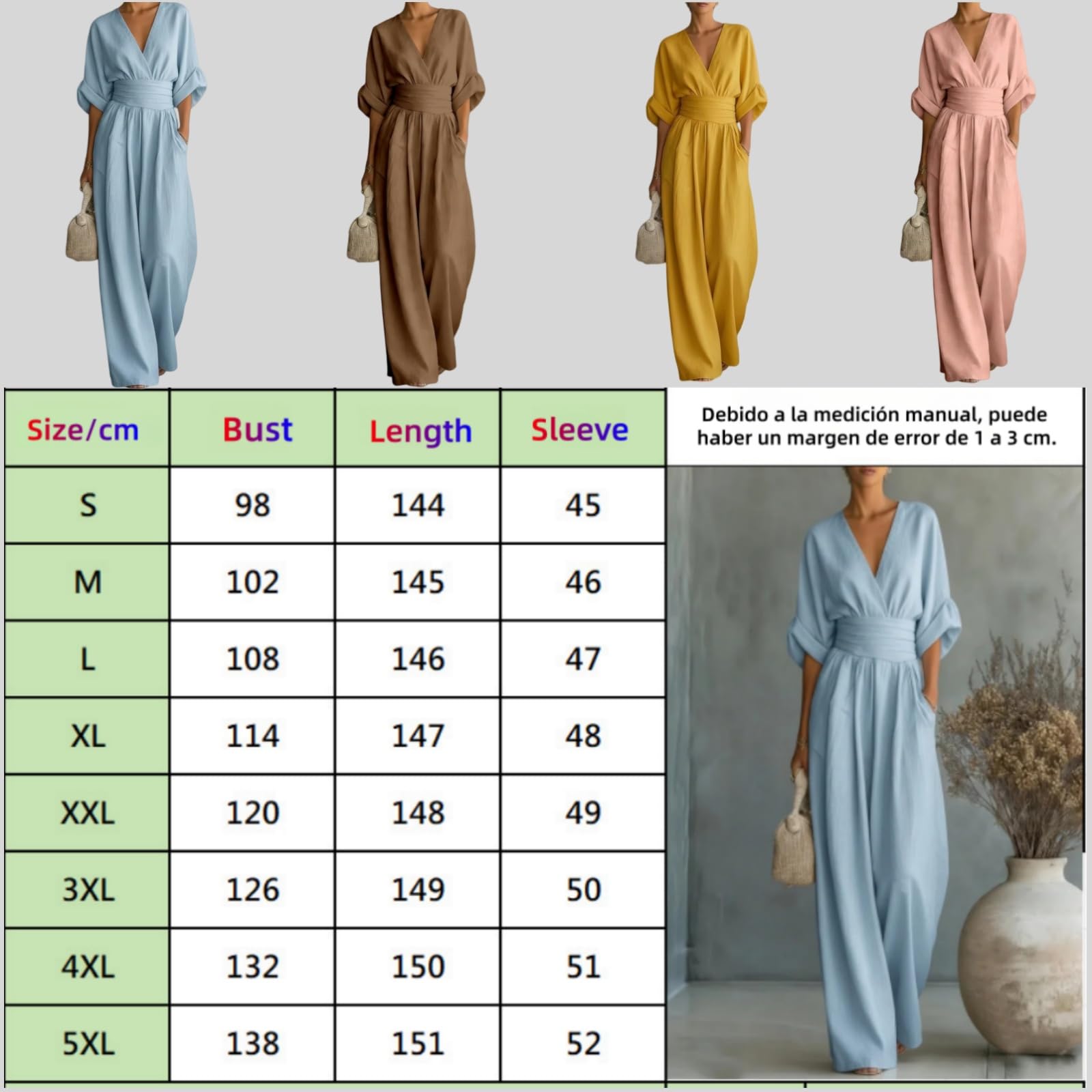 Genérico Mono de verano para mujer 2026, con cintura ajustada y bolsillos, tallas S-5XL, ideal para la mayoría de las ocasiones, como fiestas y vacaciones.