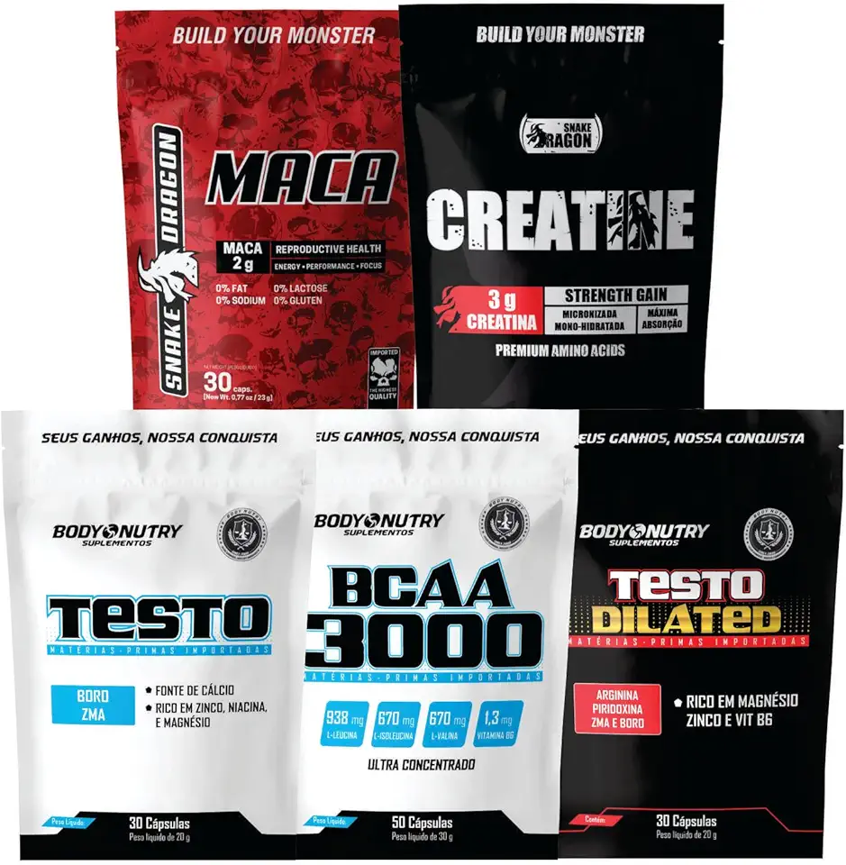 Kit 1 Vitaminas e Minerais Dilated Com Arginina 30 Caps + 1 Creatina Monohidratada Absorção 100g + 1x Vitaminas e Minerais 30 Caps + 1x BCAA 3000 Ultra Concentrado 50 Caps