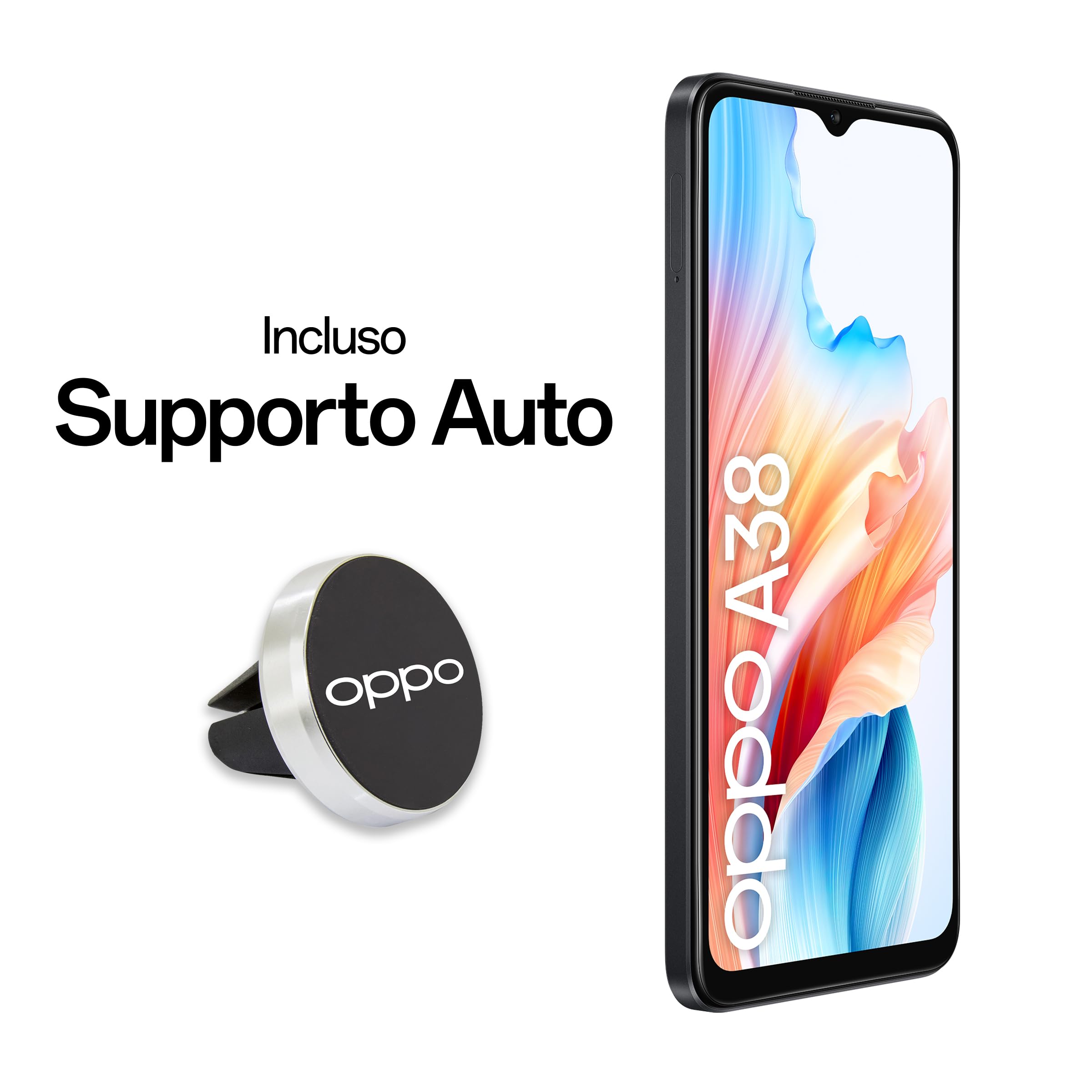 OPPO A38 4G Smartphone, AI Doppia fotocamera 50+2MP, Selfie 5MP, Display 6.56” 90HZ LCD HD+, 5000mAh, RAM 8GB (4+4) +ROM 128GB (esp1TB), IP54, Supporto Auto [Versione Italia],Glowing Black