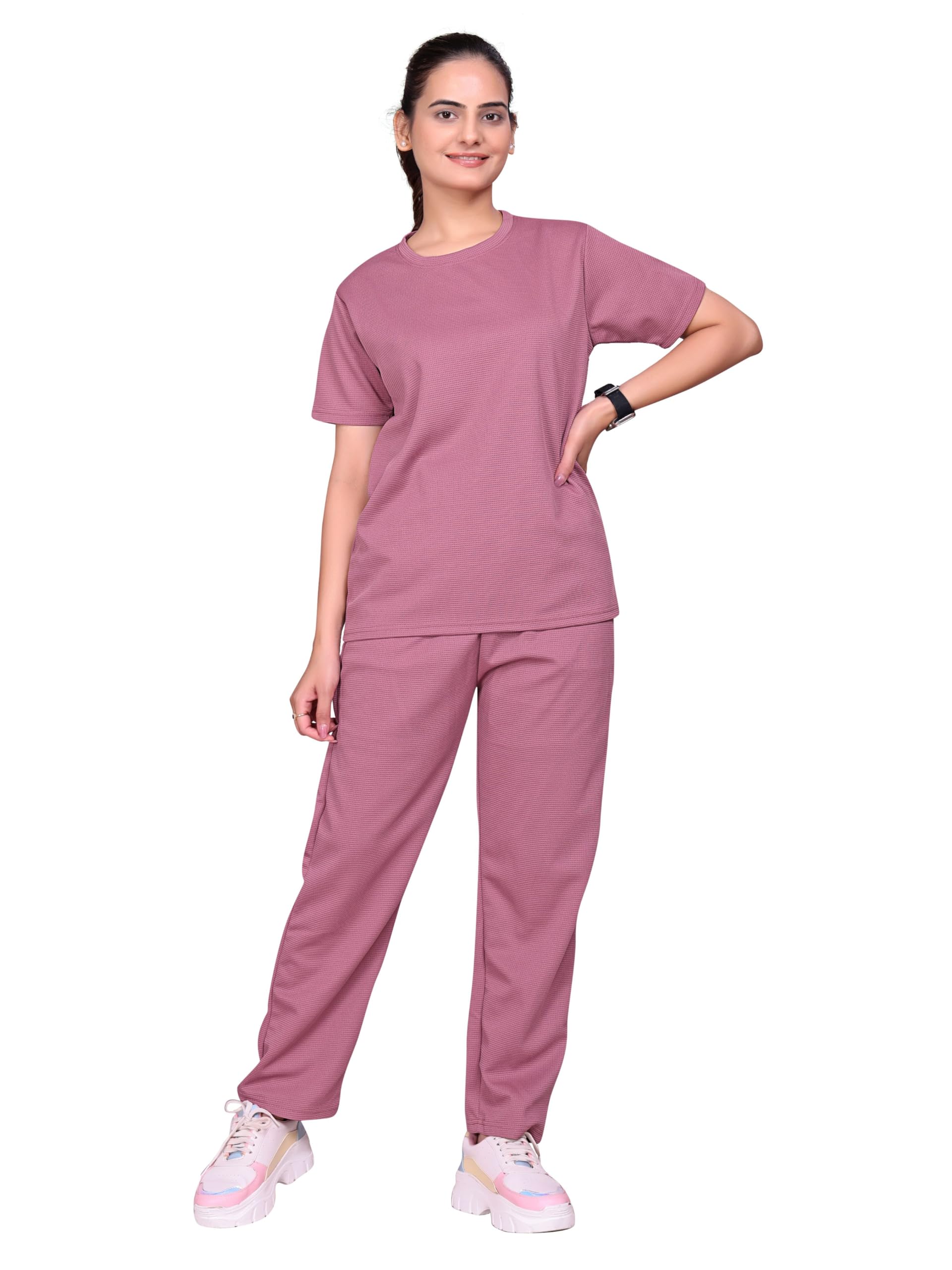sakarmaa Women's Round Neck Pajamas Set in Polyester Lycra and Gym Outfit with Side Pockets and Drawstring Waist-picture-25