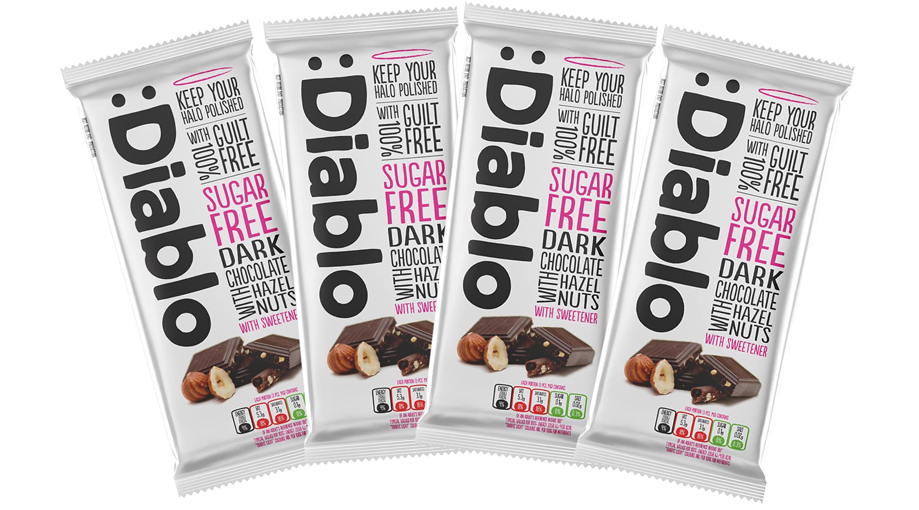 Diablo Dark Chocolate with Hazelnuts | Sweetened with Maltitol | Sugar Free| Perfect for Gifting | 85g (Pack of 4)