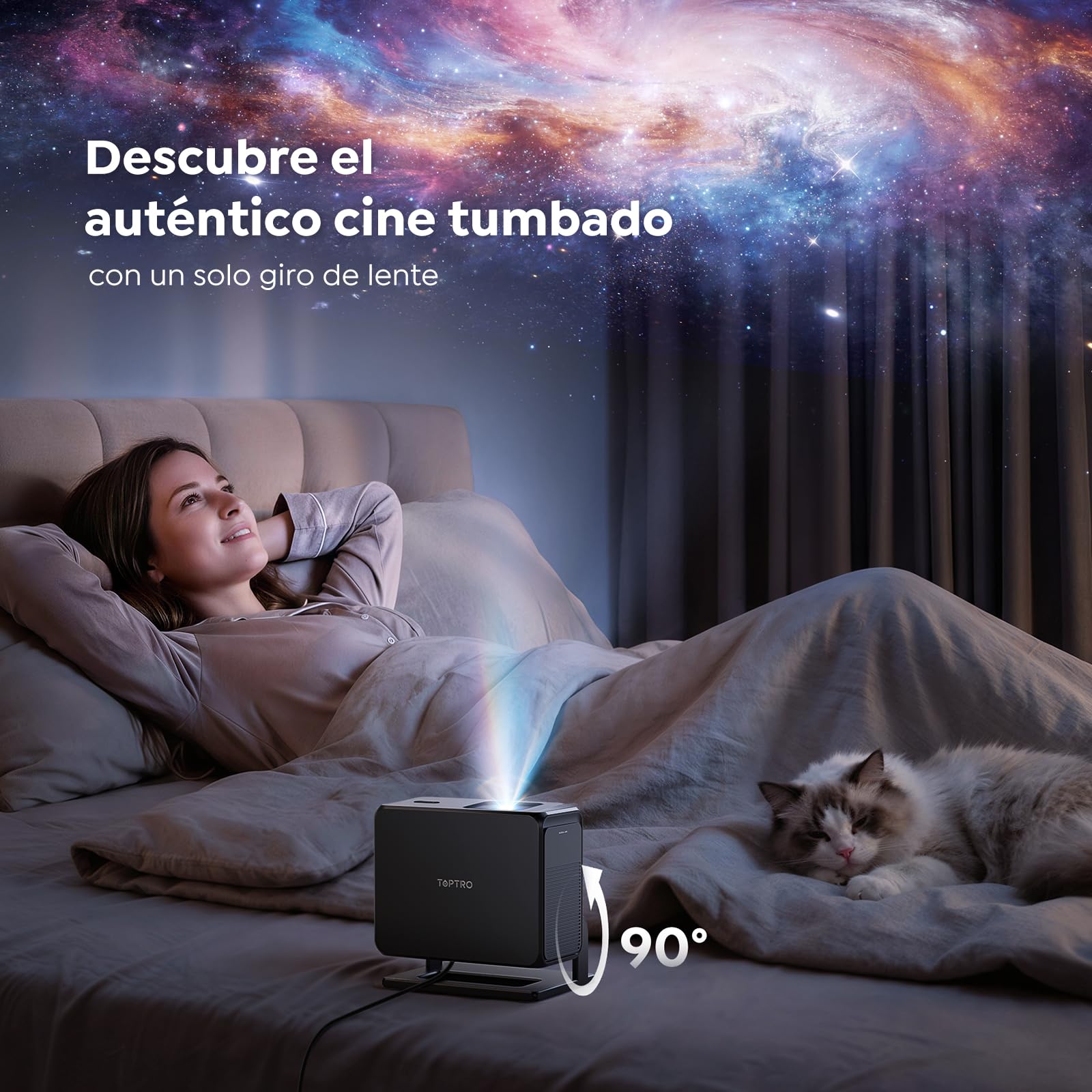 Proyector 4K【Google TV 14.0/Official Apps/Auto Focus/Keystone】 Proyector portatil Control por Voz 1080P FHD Nativo HDR10,WiFi 6 & Bluetooth 5.3 SmartProyector para Exterior/Cine en Casa/Techo/HDMI