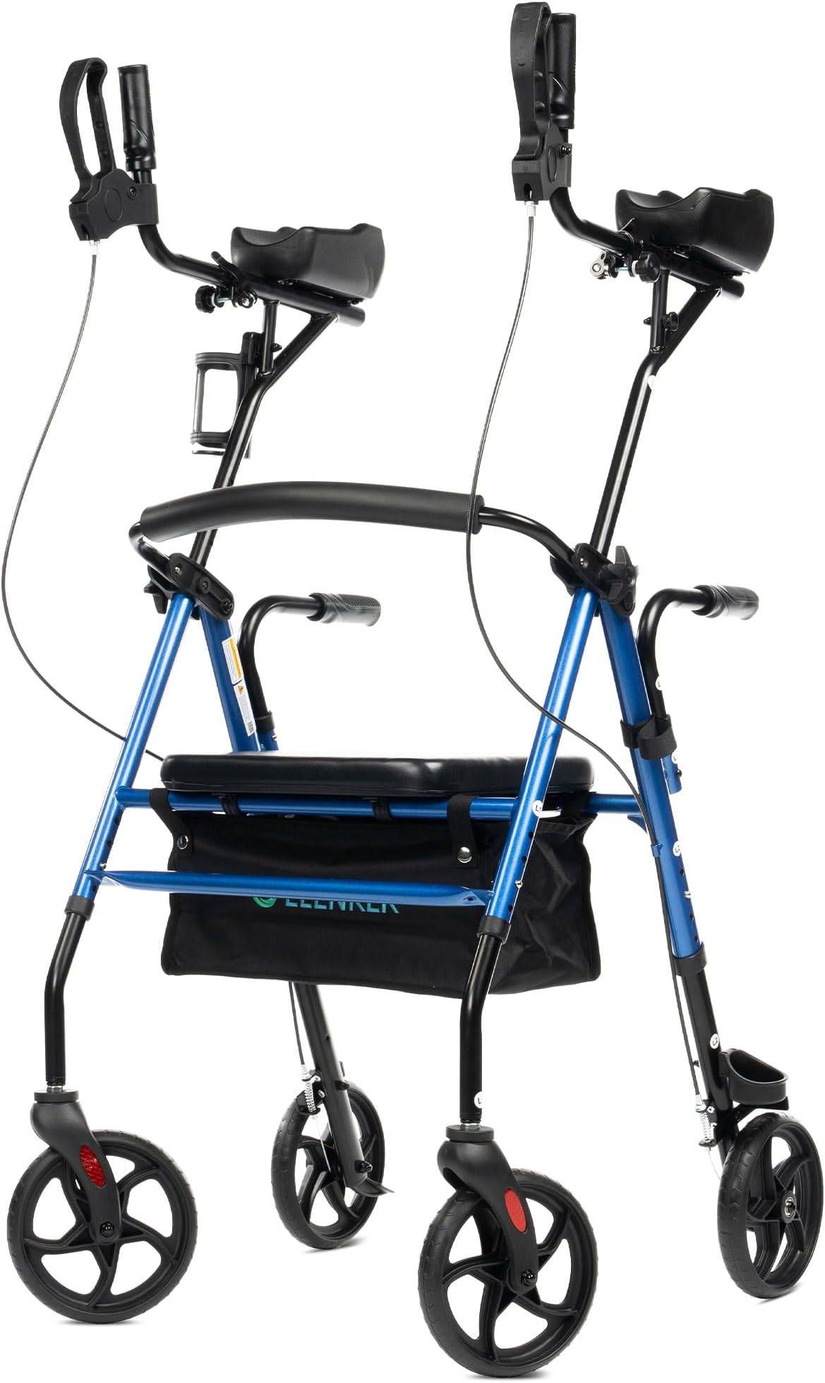 ELENKER Upright Rollator Walker for Seniors, Foldable Standing Rollator with Padded Seat & Backrest, Fully Adjustable Frame, Blue