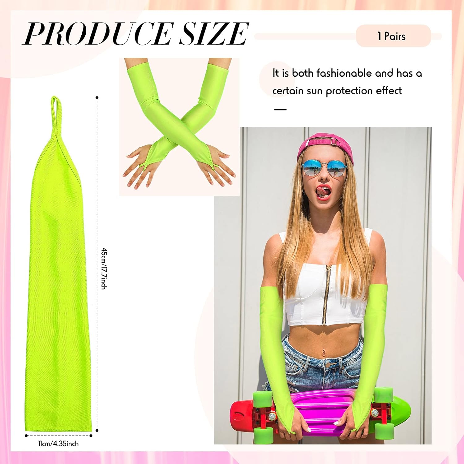 Boyiee 80s Neon Stretchy Spandex Fingerless Gloves Ring Style Over Elbow Cosplay Catsuit Opera Long Gloves for Adults - Image 2