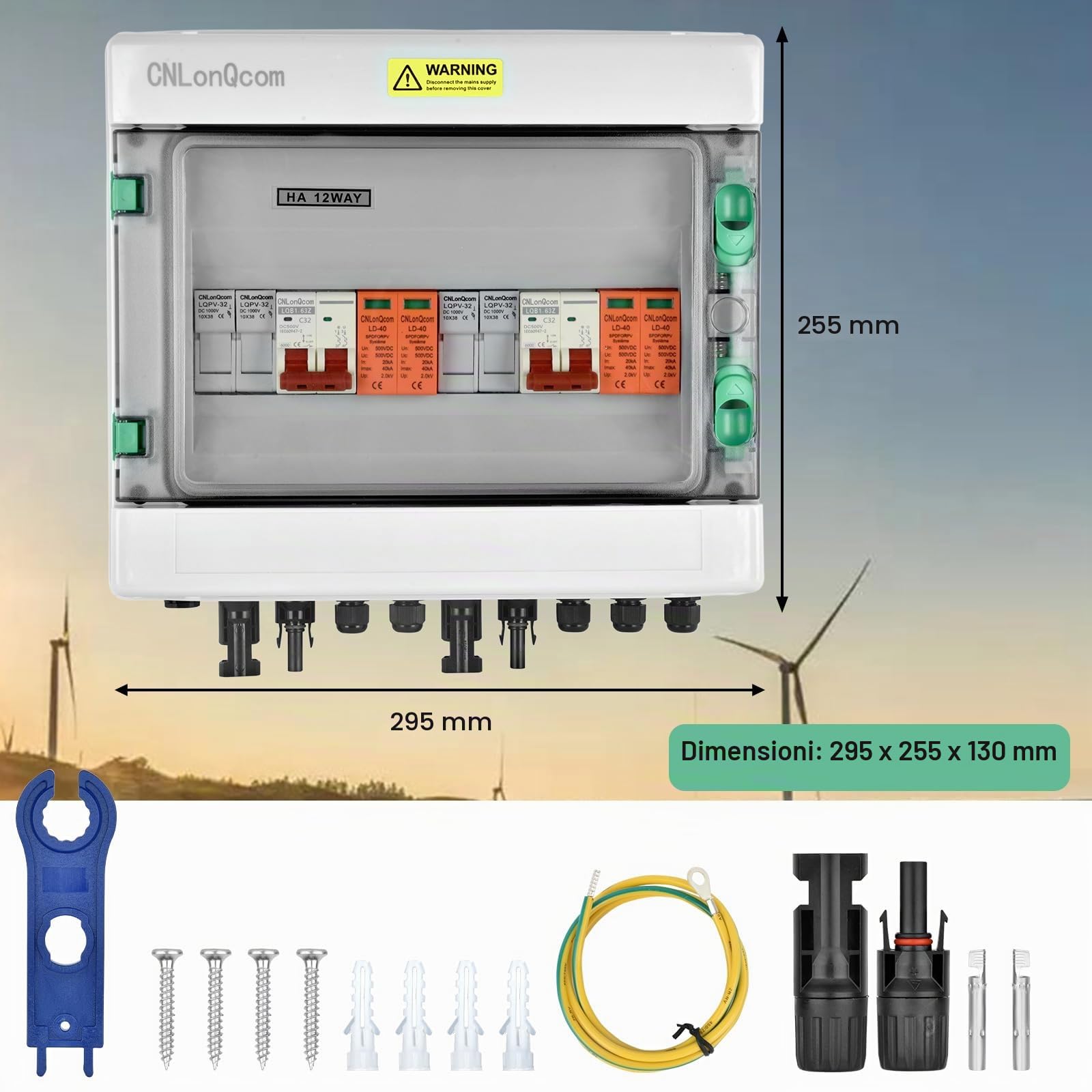 Protezione da sovratensione in PV – 500 V 32 A, scatola di collegamento solare, protezione da fulmini DC, interruttore di separazione pv 2 stringhe (2 in 2 out), DC Combiner Box interruttore