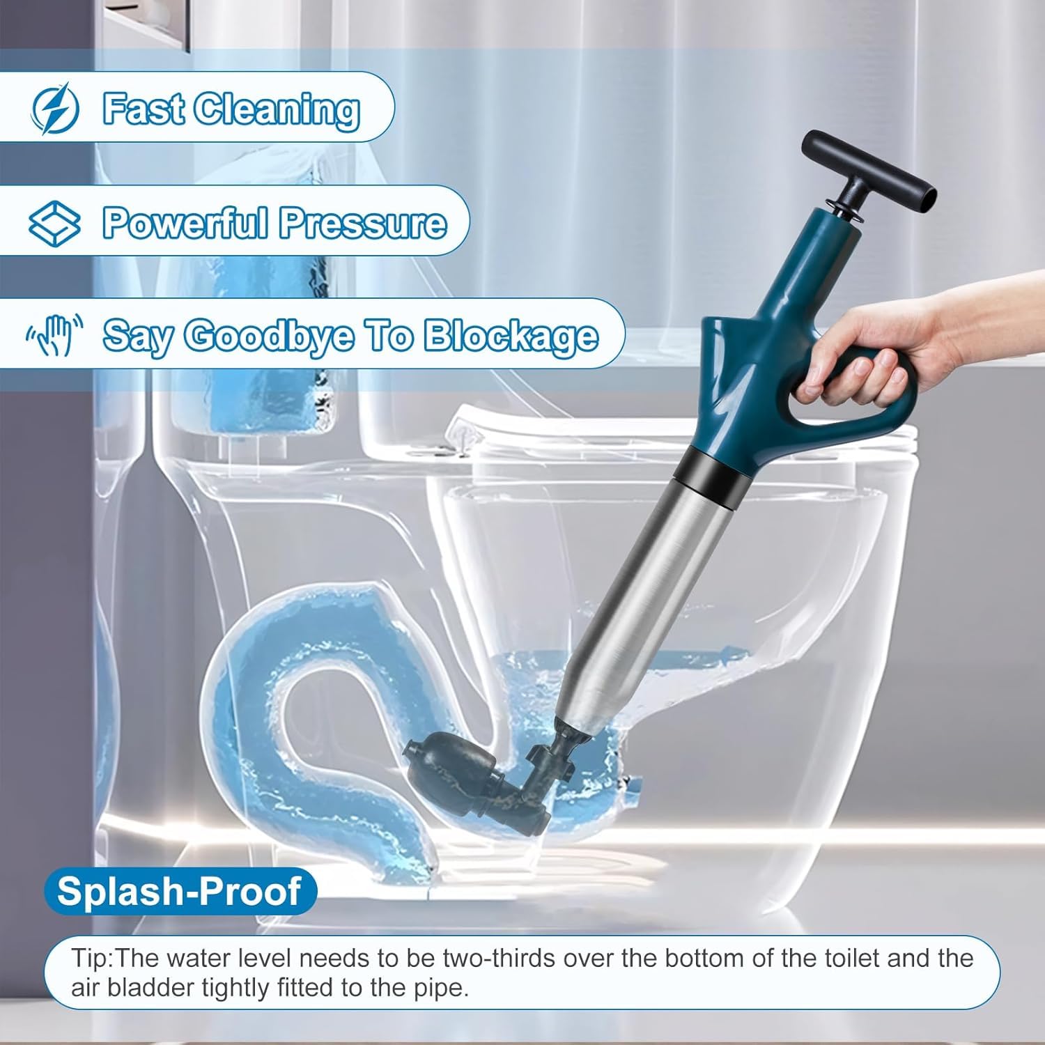 Rohrreiniger Druckluft,Abflussreiniger Pumpe mit Luftdruckanzeige,Pressluft Rohrreinigungsspumpe mit 4 Saugnäpfen,Handschuhe und Krallengreifer Abflussreiniger,für WC,Toilette