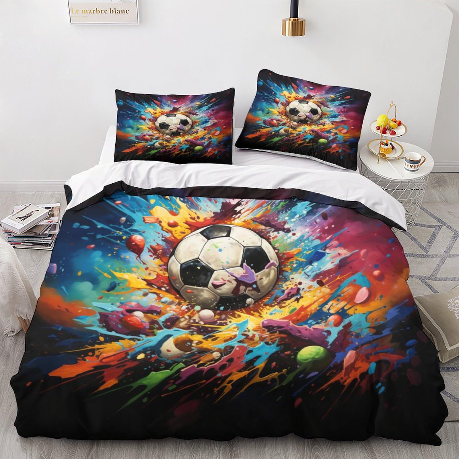 Housse de couette football pour chambre d'enfant et ado déco sportive lit king size 3D