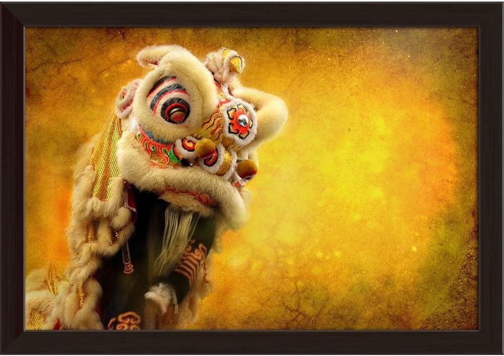 ArtzFolio Lion Dance Tabletop Painting Dark Brown Frame 8.2 x 6 inch (21 x 15 cms)