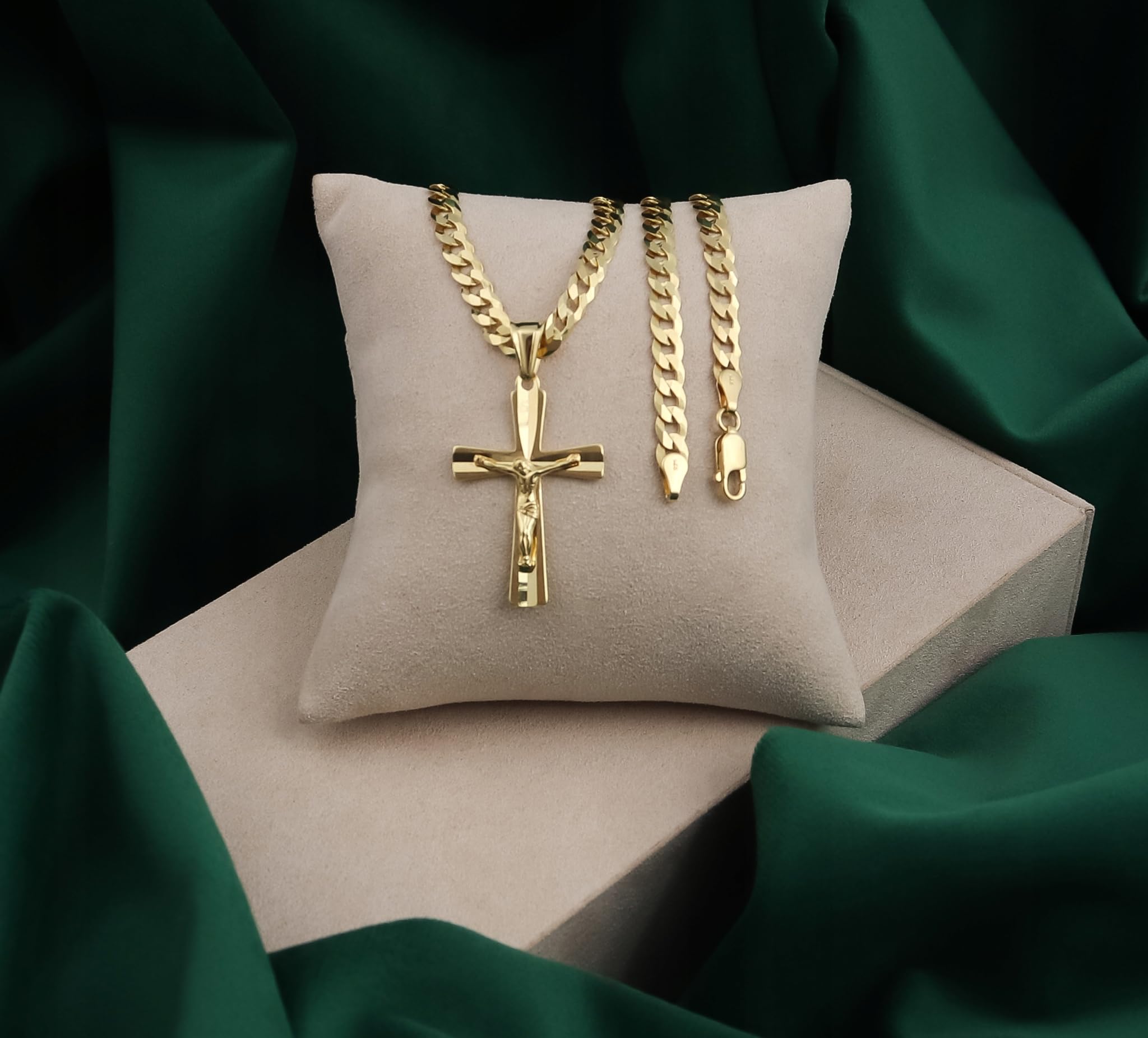 AMAR OPRAVA goldkette herren mit kreuz 585, Kette Herren 925/585 - kreuz kette herren gold 585 massiv - 5 mm, Kreuz Kette - Goldkette Kreuzkette - panzerkette gold 585