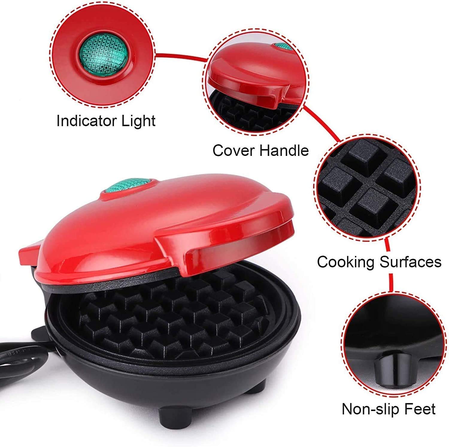 Candora Mini Waffle Maker for Individual Waffles,Hash Browns,Paninis,Lunch, Snacks,or Other on The go Breakfast
