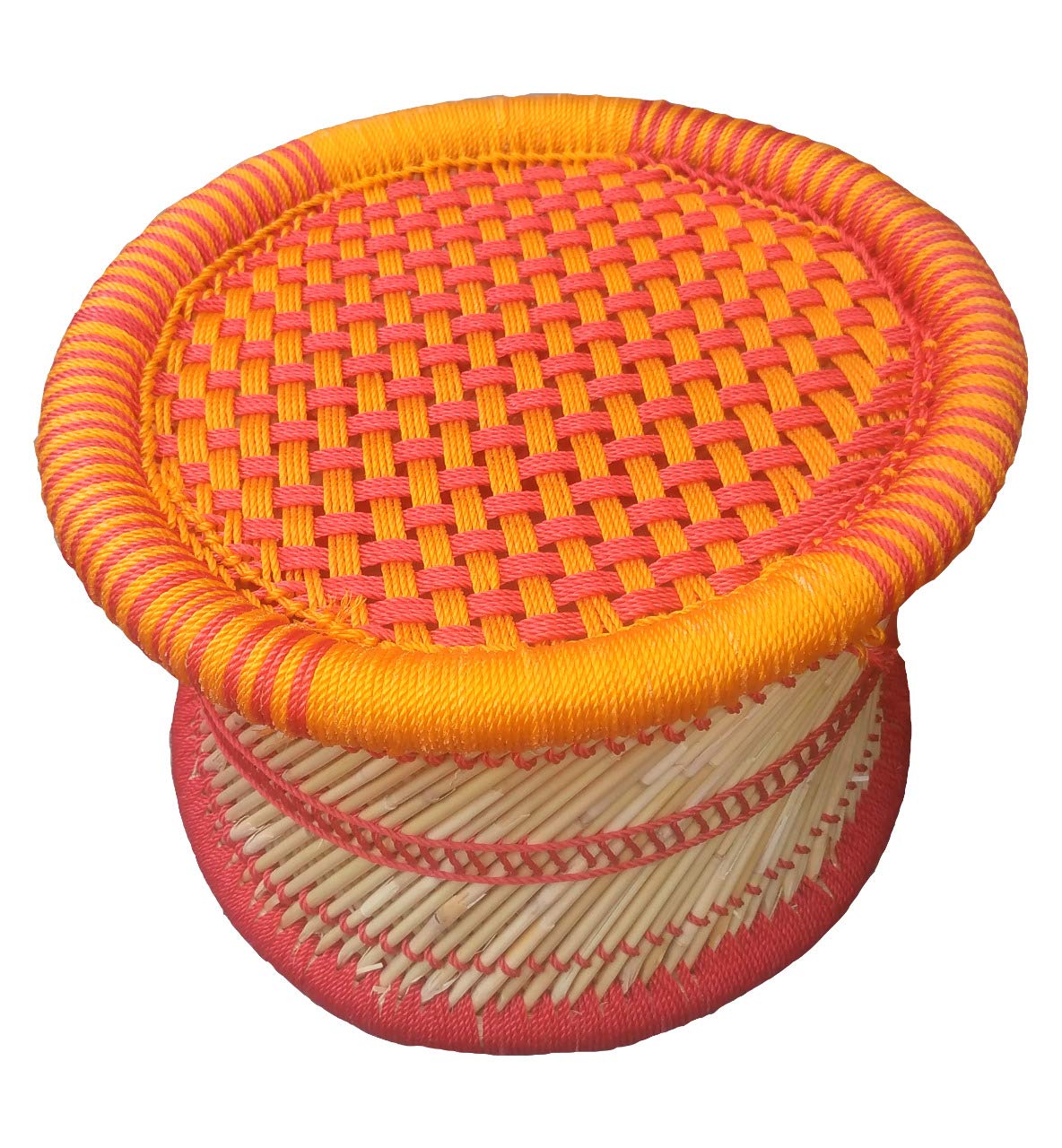 KSM Anupam Enterprises Eco-Friendly Handicraft Cane Bar Bamboo Chair/Stool/Muddha/Mudda for Outdoor/Indoor/Furnishing/Color: Multicolored 1 Piece (10 inch Height)