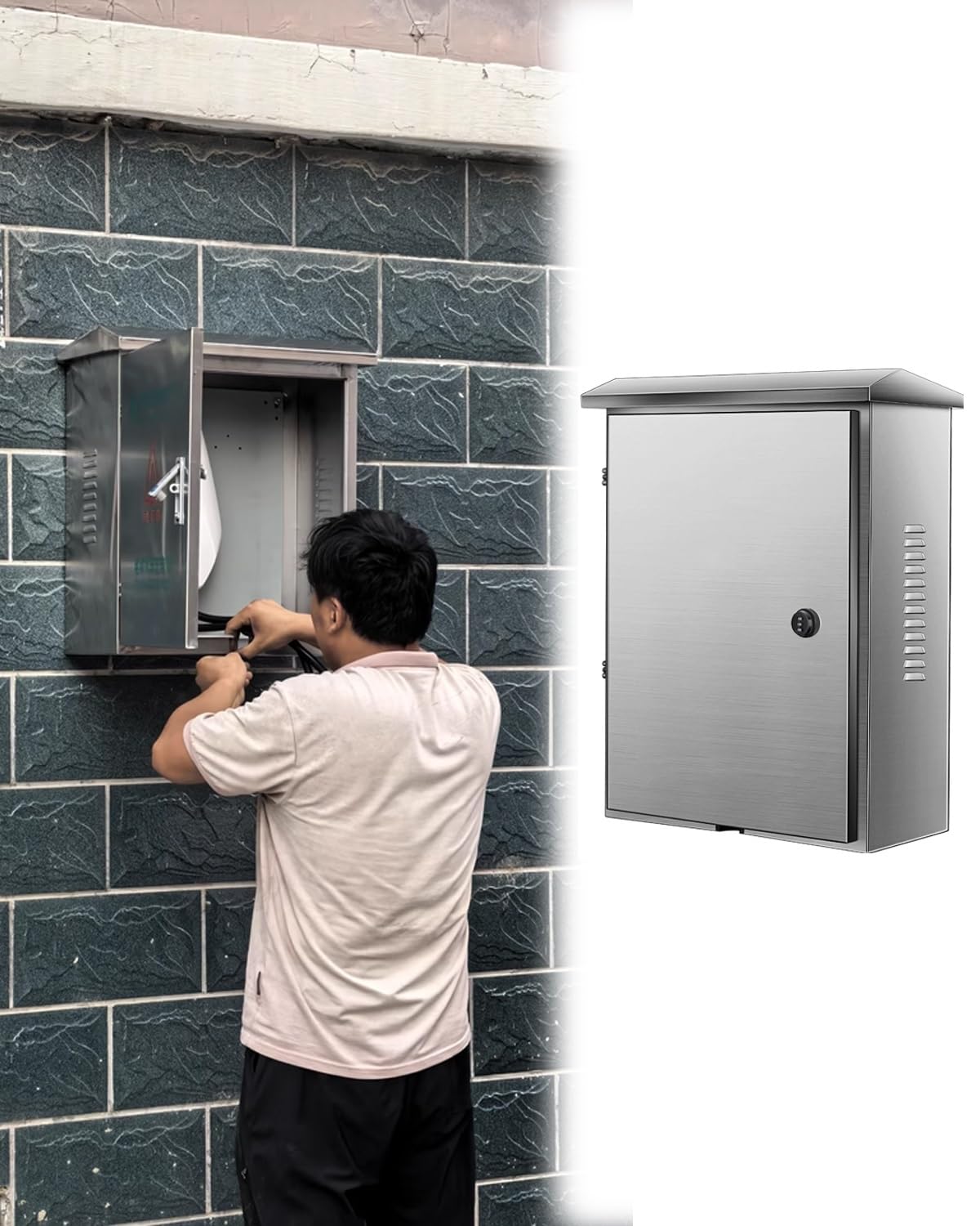 Cargador Coche Electrico Estaciones Caja de Pared para Cargador de Vehículos Eléctricos de Exterior con Llave, Cubierta Impermeable para Columna Eléctrica, Soporte Lateral(Style-B,H-70cm/27.5in)