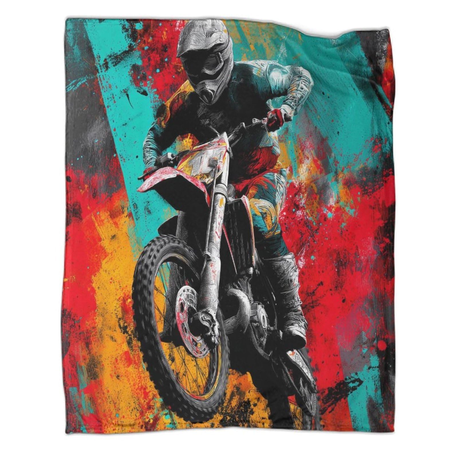 kaiyun Urban Graffiti Motocross Rider Throws,Soft And Warm Printed Flannel for Bed And Sofa 50x60inch(127x152cm)