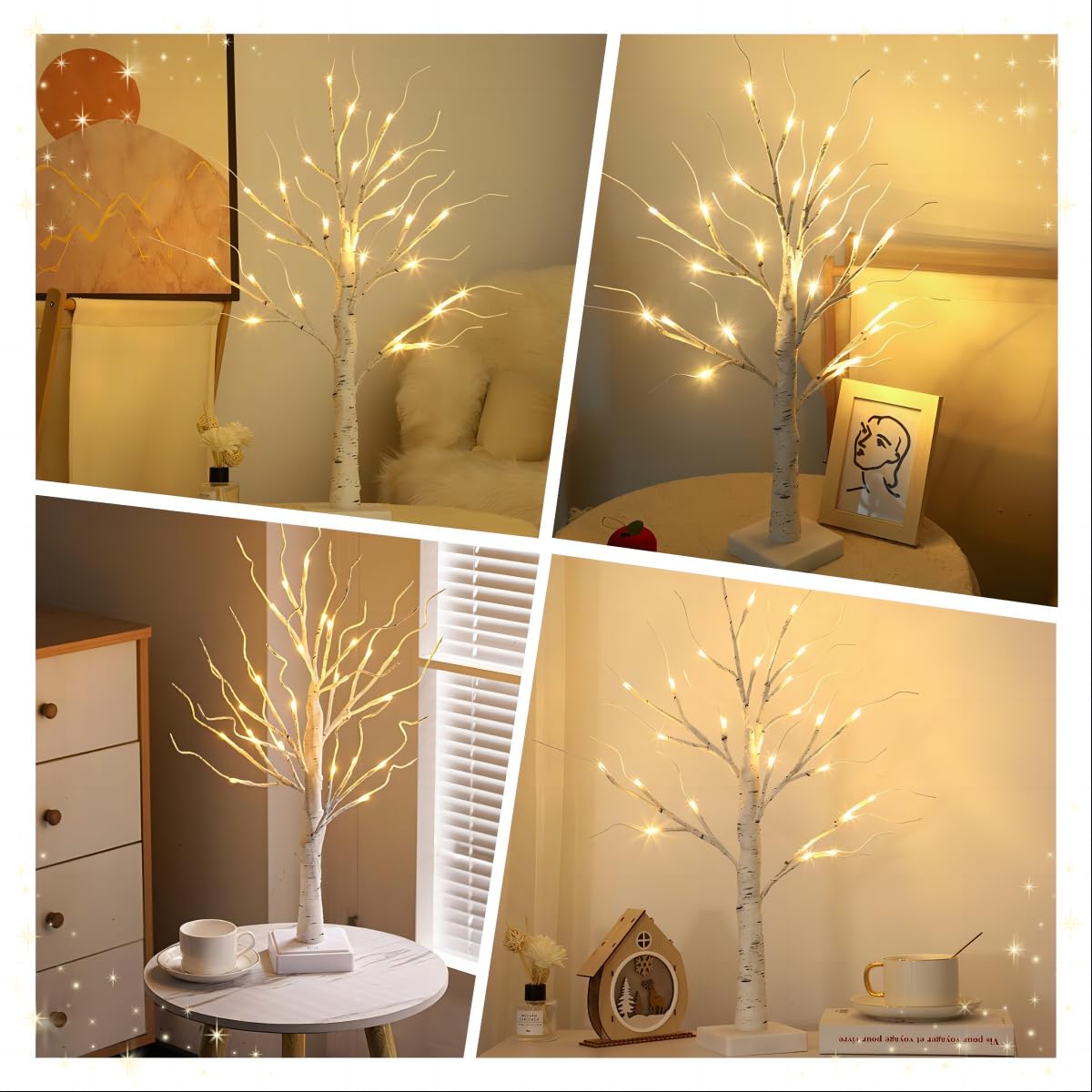 Albero di Betulla con Luci LED, 60cm/2ft LED Luci Albero Decorativo per Interni con 24 Luci a Led Bianco Caldo, Batteria/USB Artificiale LED Albero di Betulla per Natale Festa Pasqua Nozze Decor