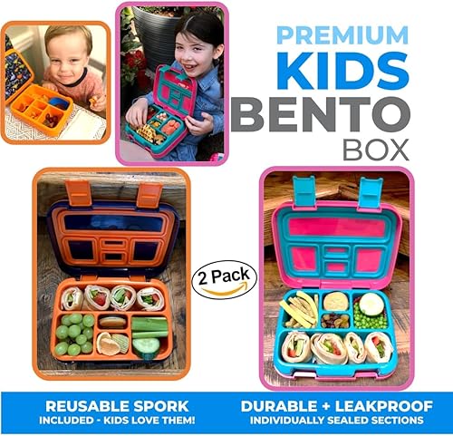 Miniatura 55 de Kinsho - Lonchera bento infantil, 5 secciones para control de porciones, bandeja de plástico desmontable sin bisfenol A, para niños preescolares