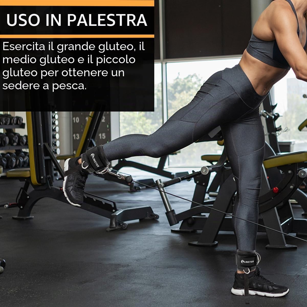 LINSTER 1 Paio Cavigliere Cavi Palestra, Cinghie per Caviglia, Cavigliera Palestra Comfort regolabile in neoprene e rinforzo 4 anelli a D, Cinturini alla Caviglia Attacco per Cavi da Palestra per Allenamento Glutei e Esercizi Gambe