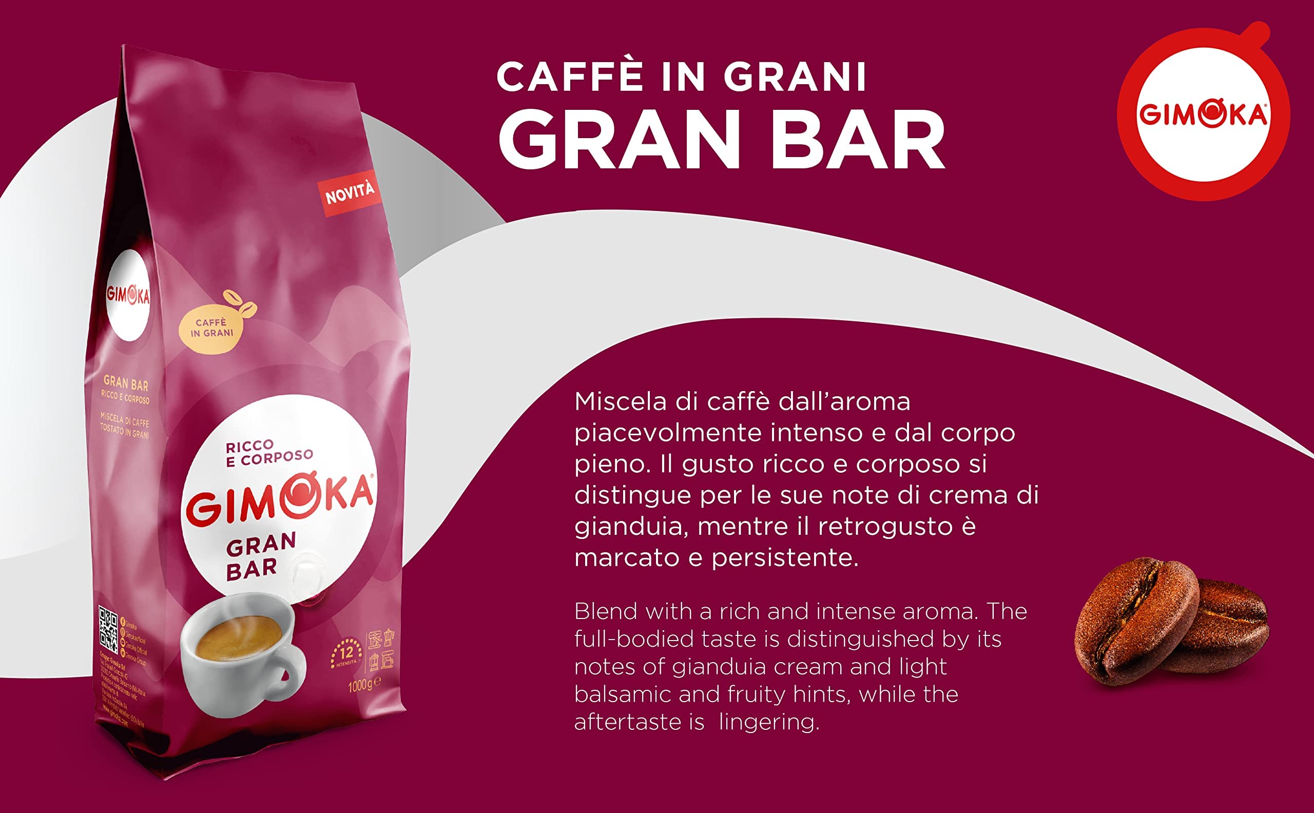 Gimoka Gran Bar, granos de café expreso italiano, tostado ligero, 6 x 1 kg
