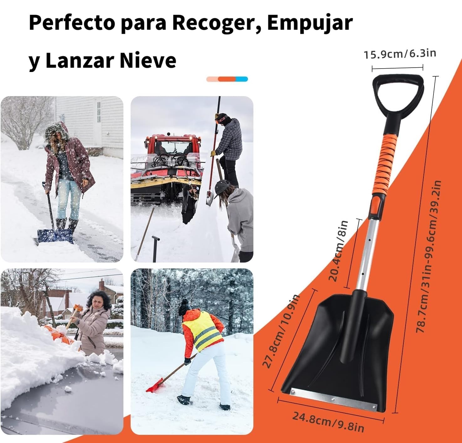 120 CM Cepillo de Nieve para Automóviles, 6 en 1 Raspador de Hielo para Limpiaparabrisas, Pala de Nieve con Mango Telescópico para Automóviles, SUV, Camiones