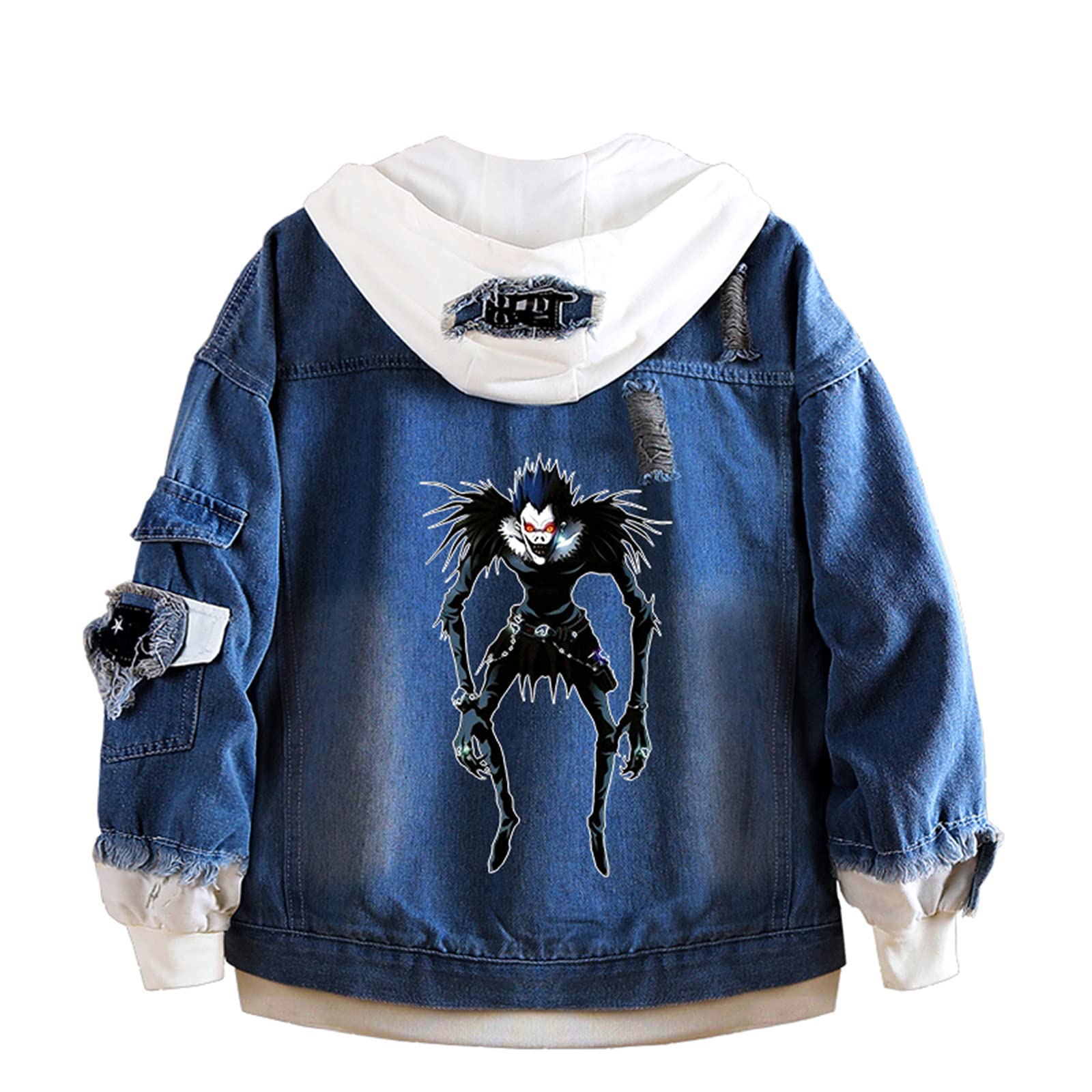 Kewing Men's 1_0013_25 Anime Death Note Long-Sleeved Hooded Jacketkira Yagami Lightweight Fake Two-Piece Jacket Denim Jacket For And Wo