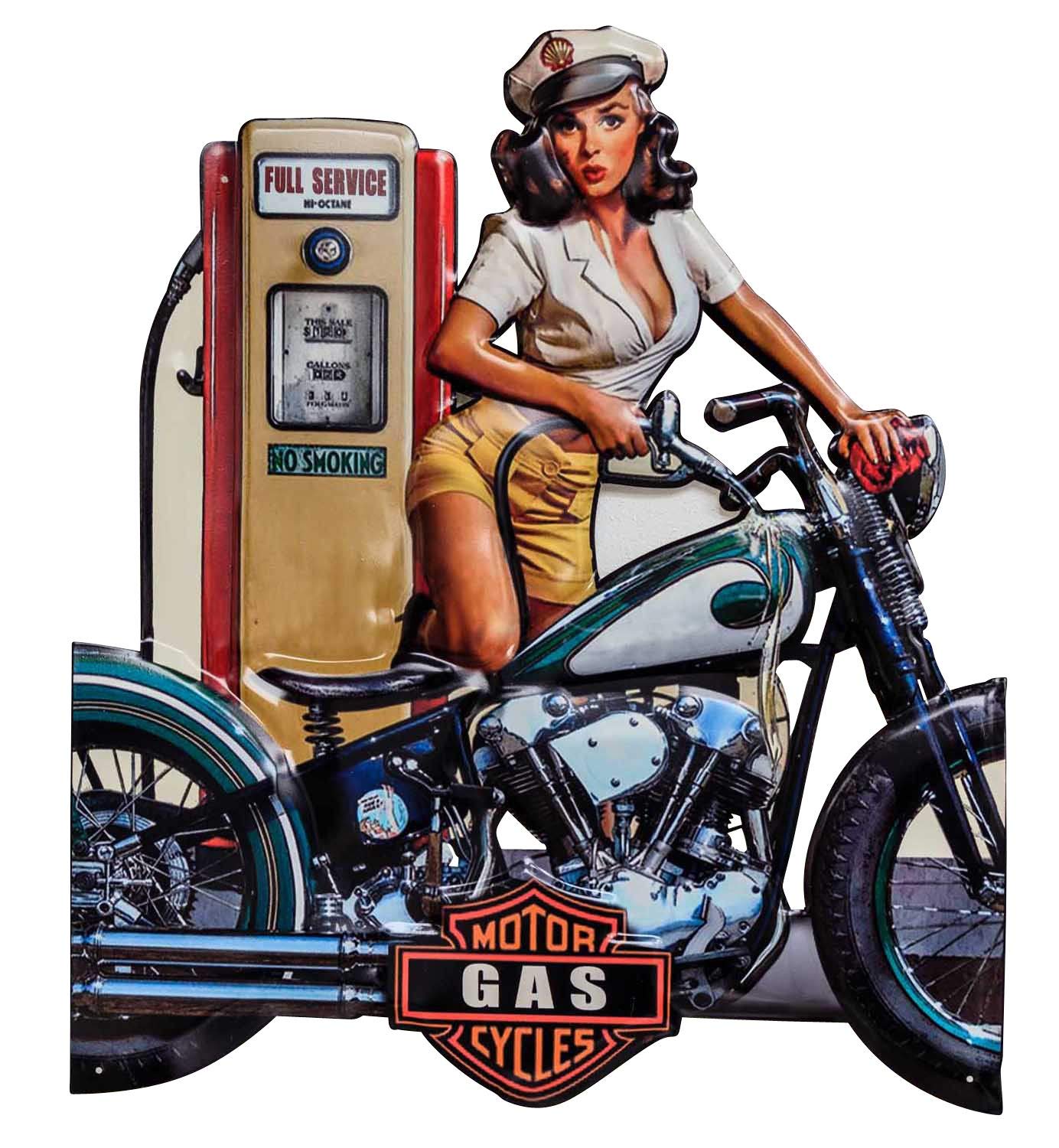 aubaho Muestra Lata Placa Cartel cochera Moto Pin-up gasolinera 70cm Estilo Antiguo