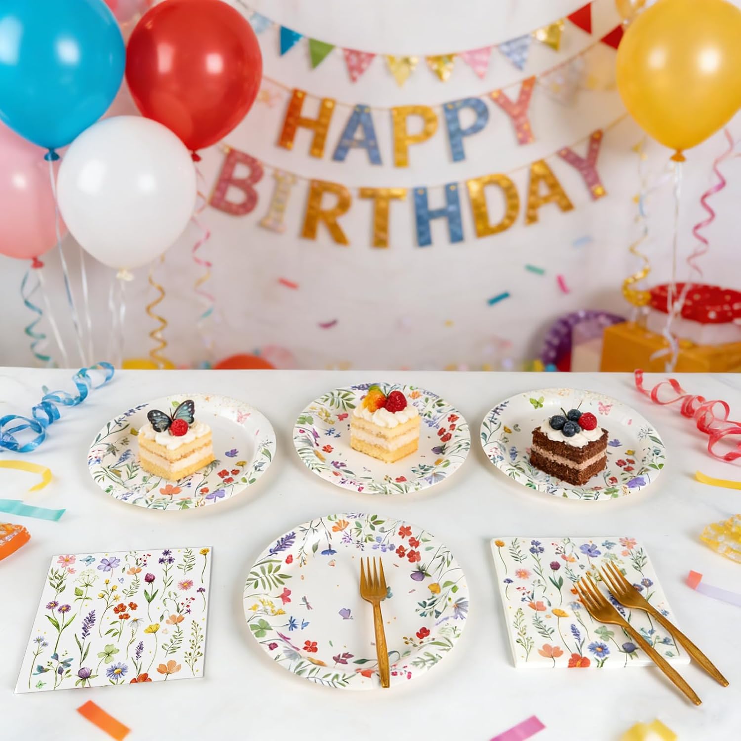 75Pcs Wildflower Plates and Napkins Party Supplies, Floral Paper Plates Wildflower Baby Shower Decorations Flower Party Plates Set for Spring Birthday Bridal Shower Tea Garden Party Decor, Serves 25 - Image 7