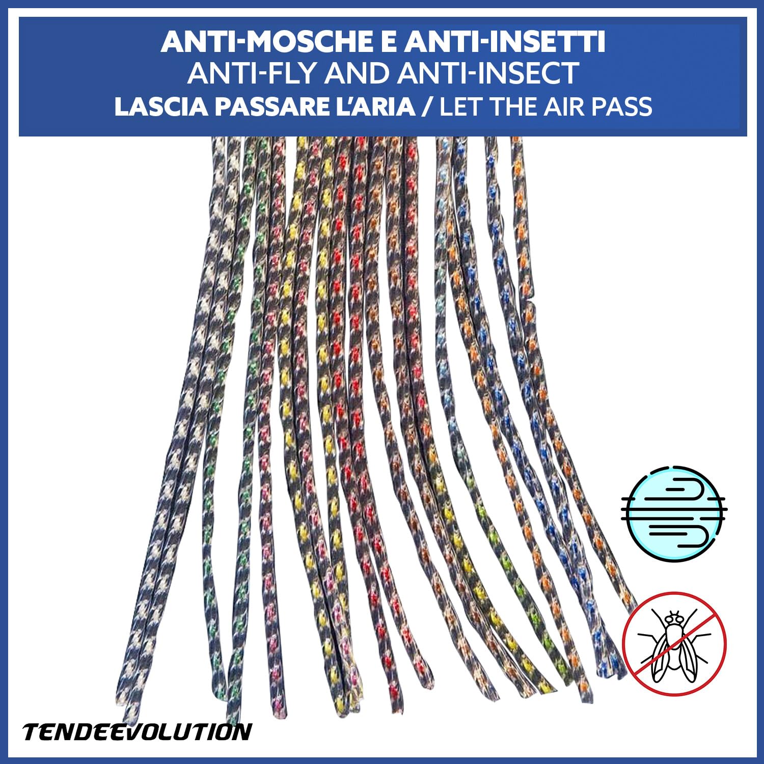 TENDEEVOLUTION Tenda Antimosche con Fili in Plastica Fitti, Misure e Colori Personalizzabili. Tenda per Mosche da Esterno adatta a Porte, Finestre, Verande e Balconi (MULTICOLOR, 80 cm X 240 cm)